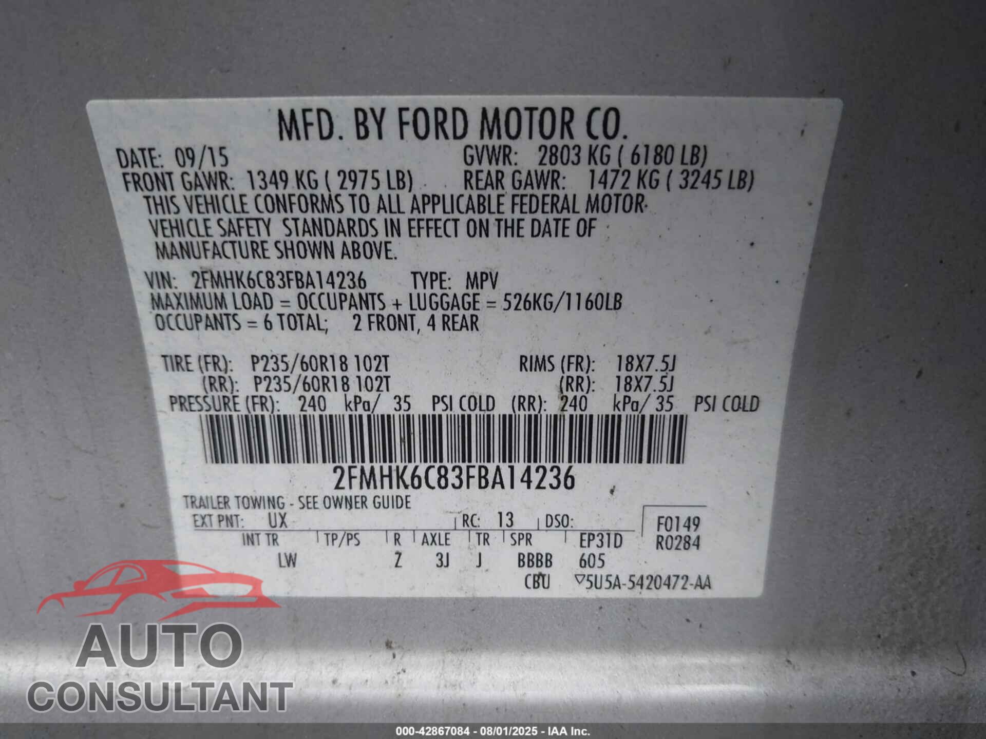 FORD FLEX 2015 - 2FMHK6C83FBA14236