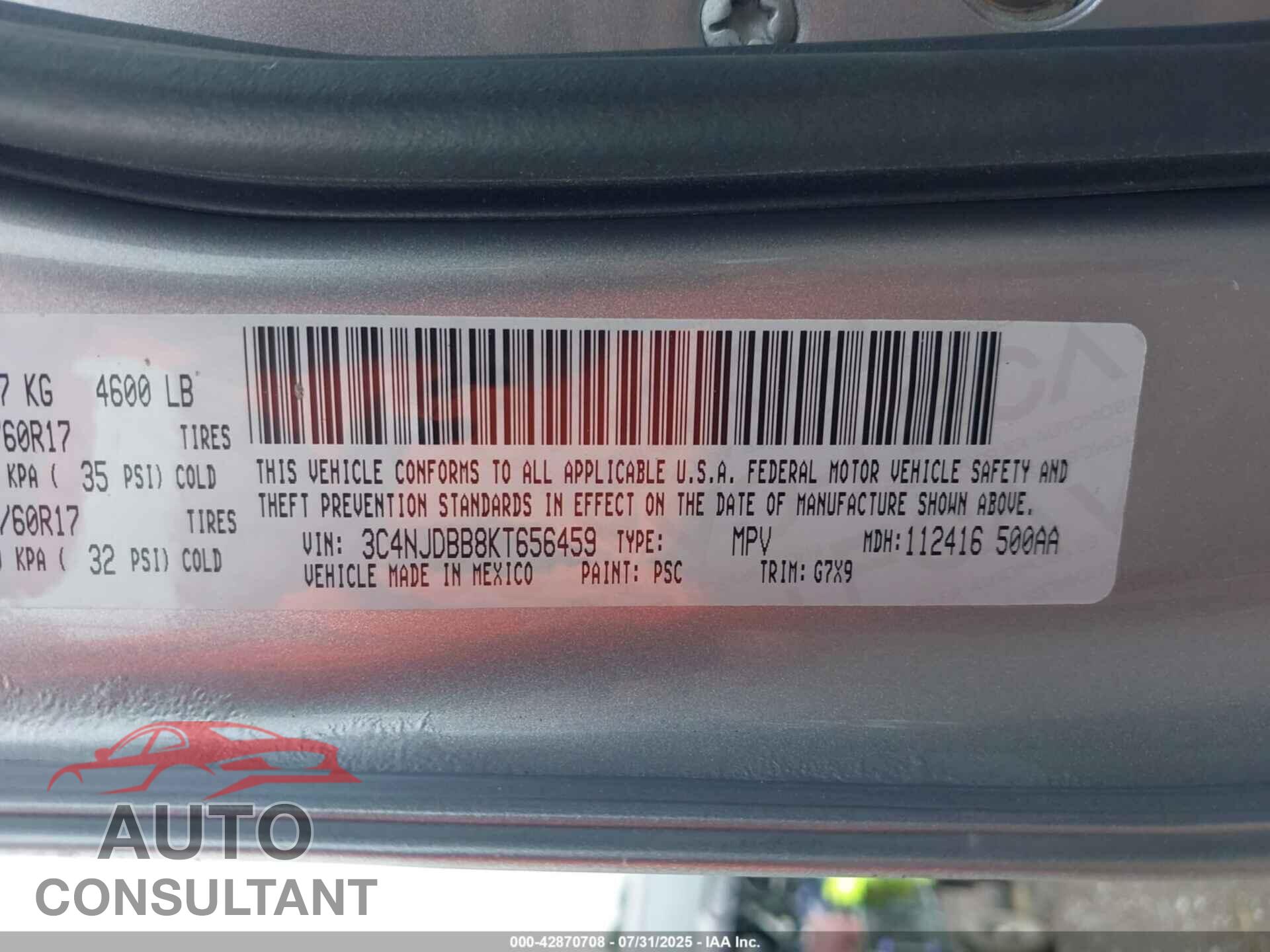 JEEP COMPASS 2019 - 3C4NJDBB8KT656459