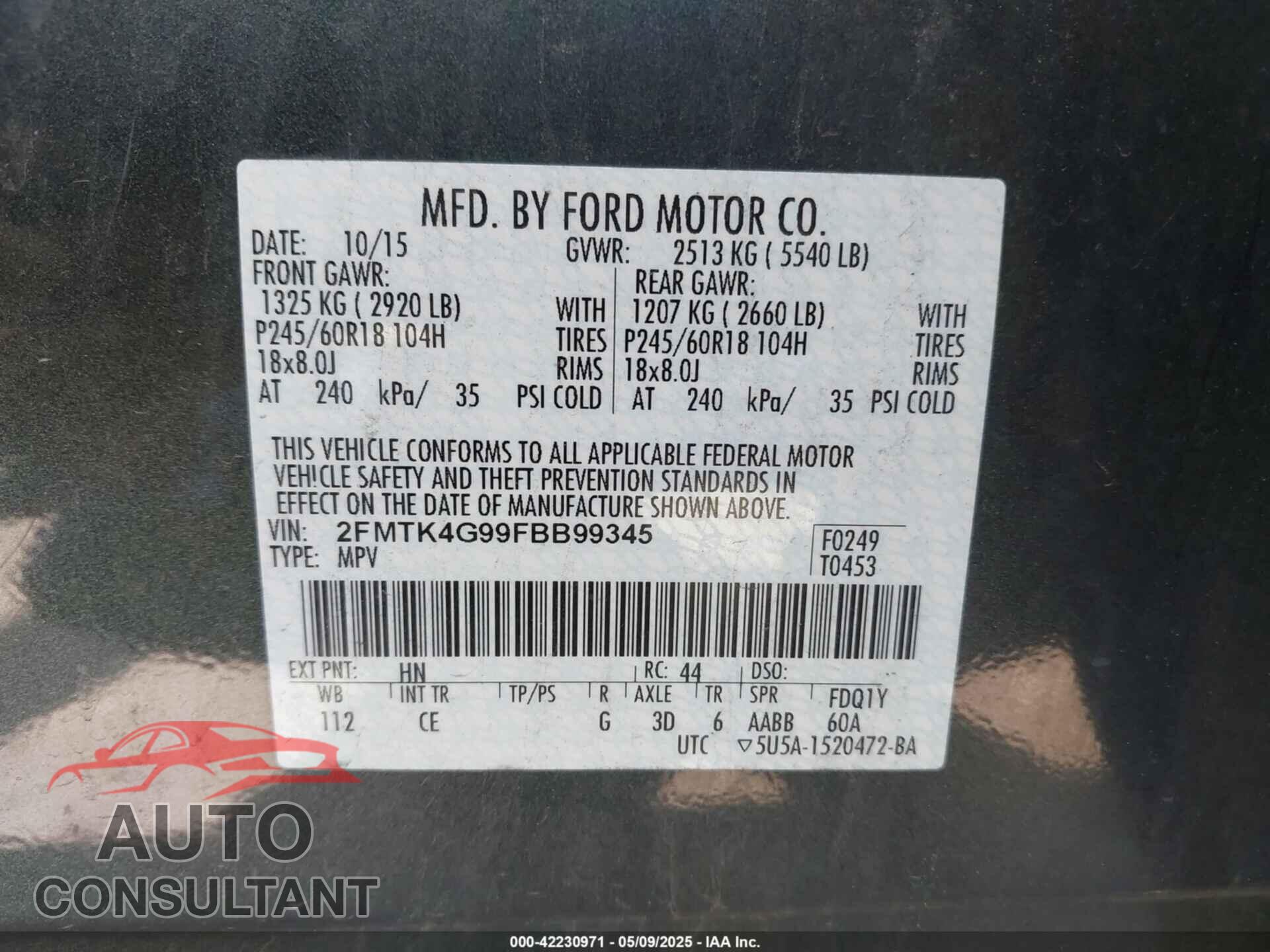 FORD EDGE 2015 - 2FMTK4G99FBB99345