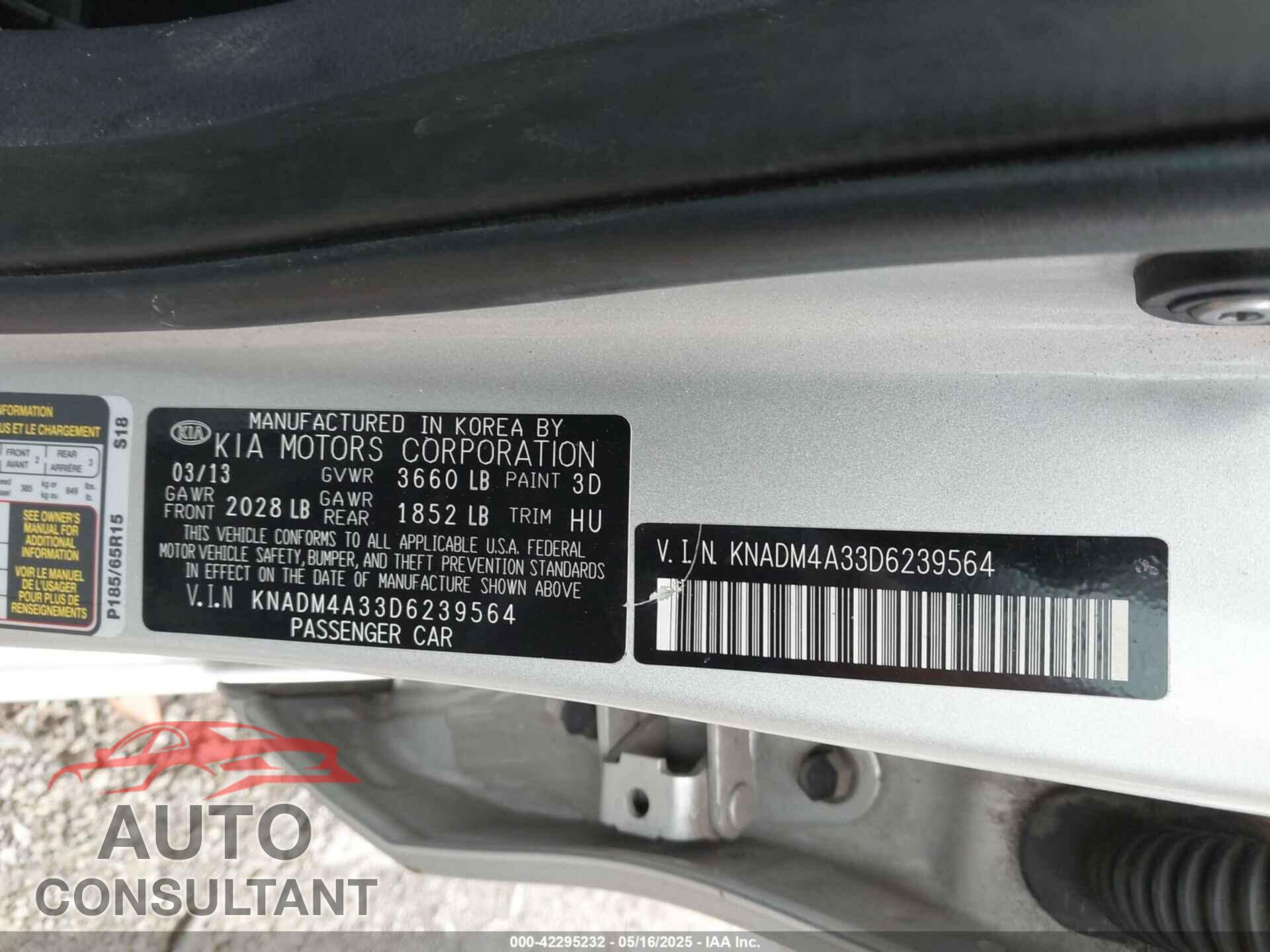 KIA RIO 2013 - KNADM4A33D6239564