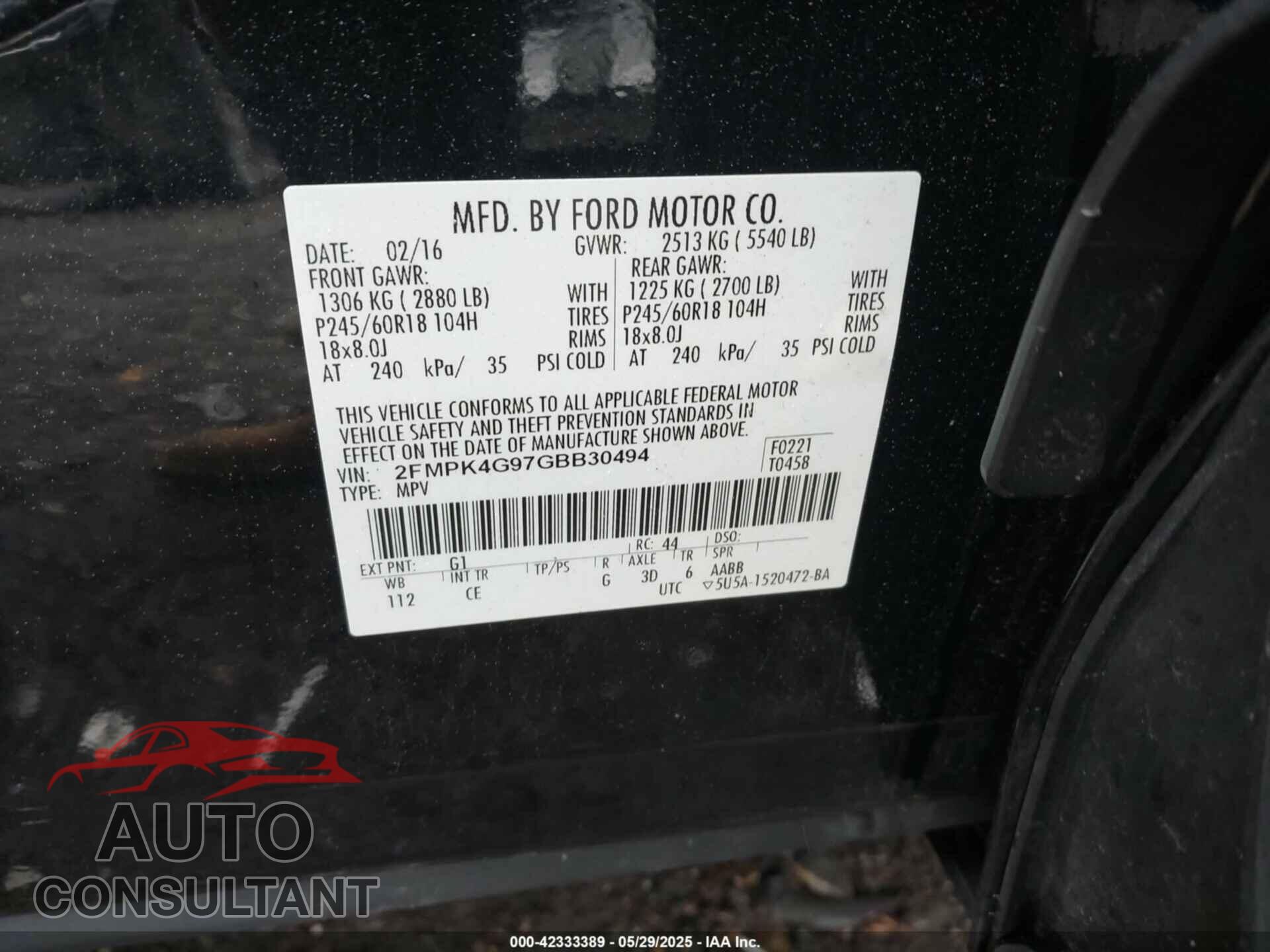 FORD EDGE 2016 - 2FMPK4G97GBB30494