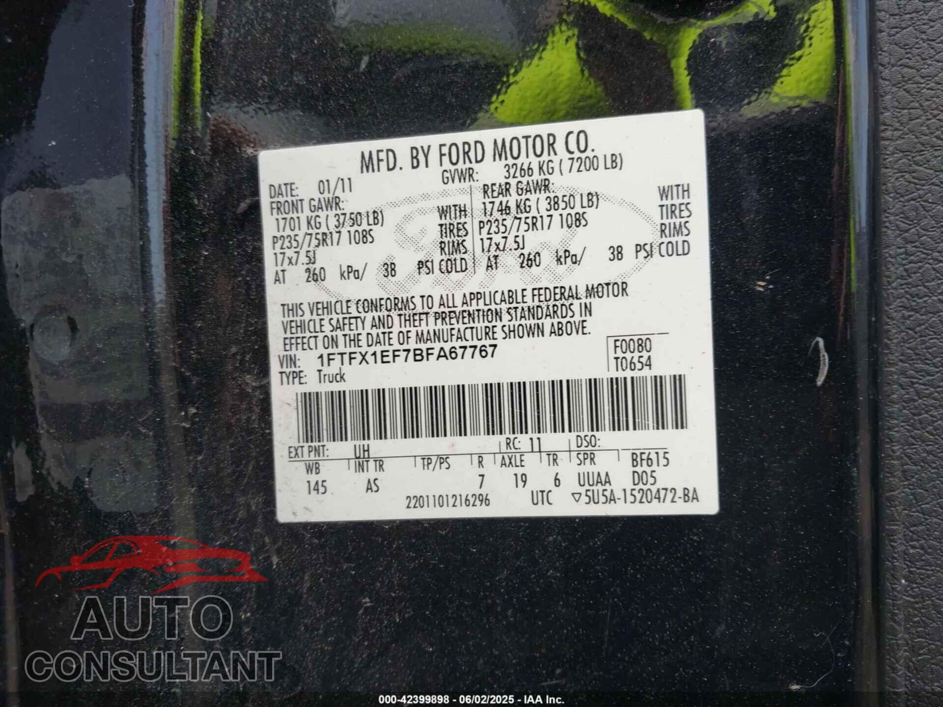 FORD F-150 2011 - 1FTFX1EF7BFA67767