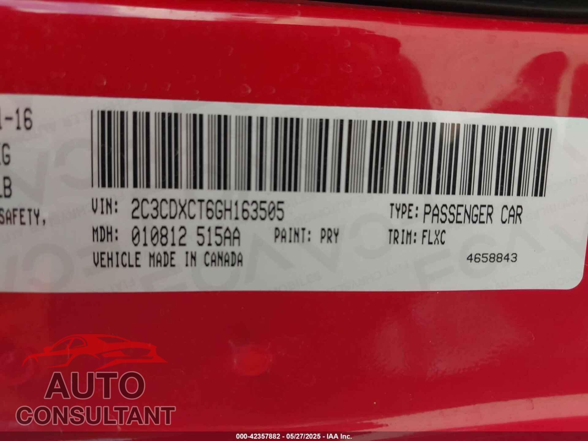 DODGE CHARGER 2016 - 2C3CDXCT6GH163505