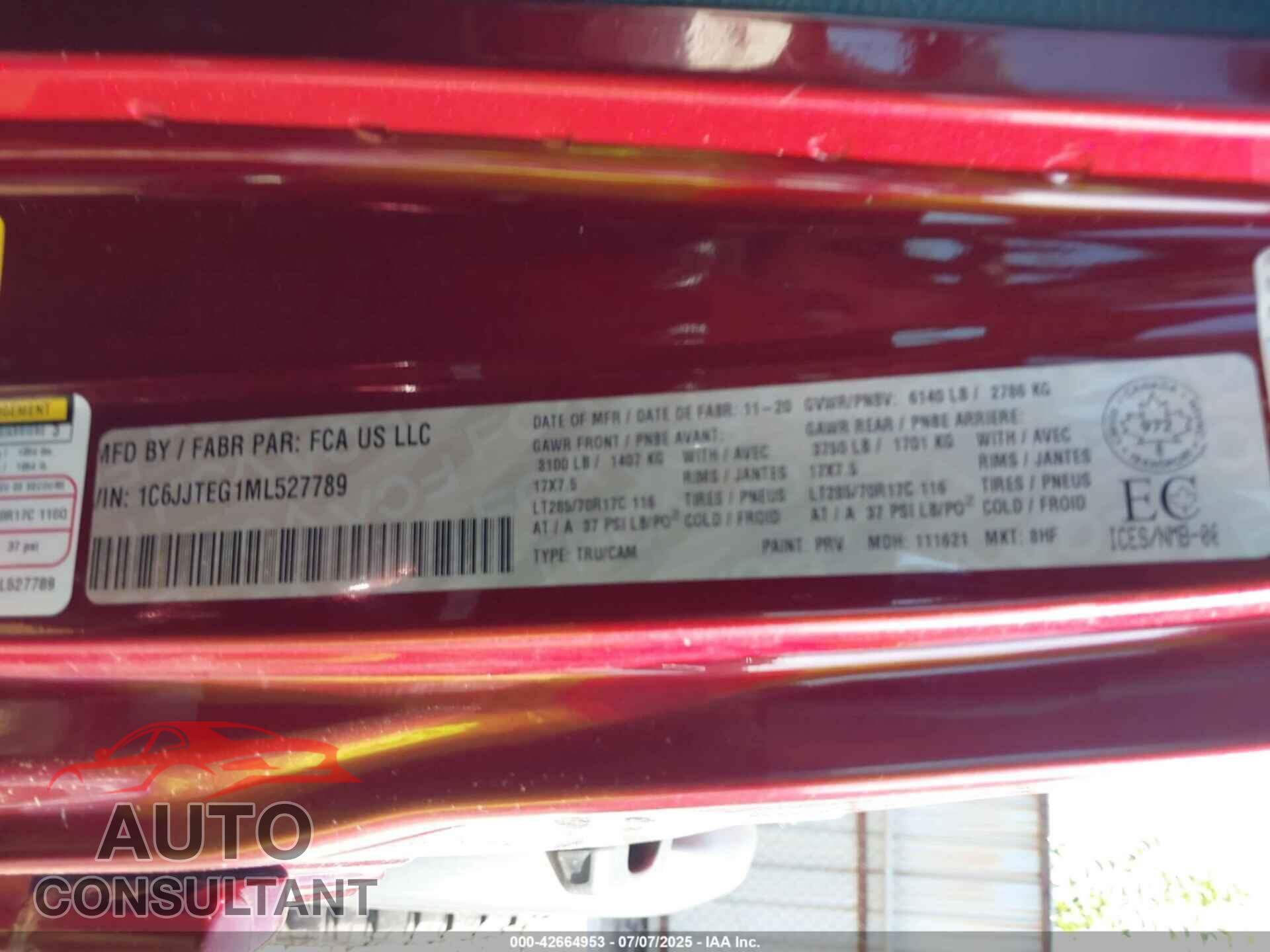 JEEP GLADIATOR 2021 - 1C6JJTEG1ML527789