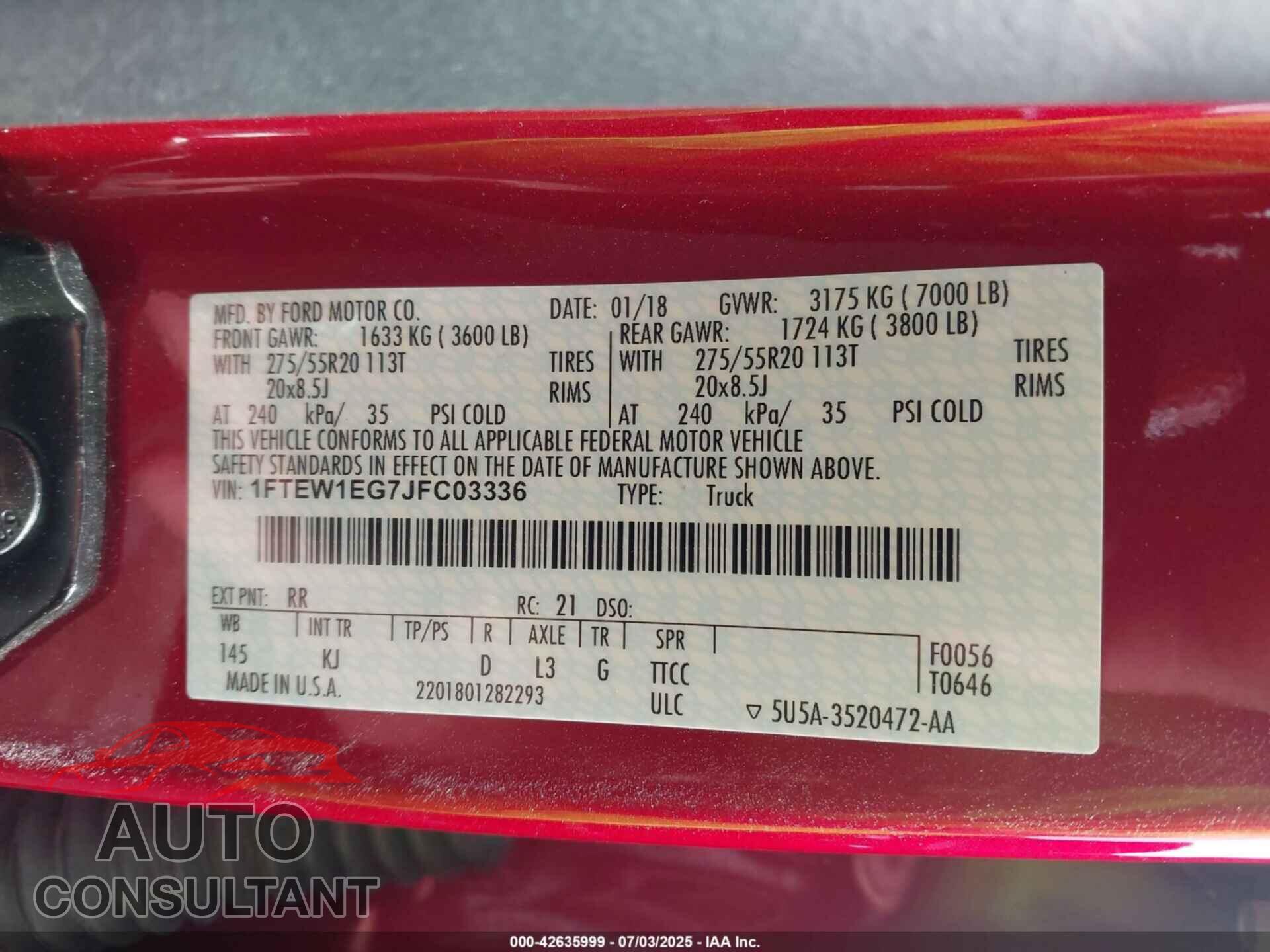 FORD F-150 2018 - 1FTEW1EG7JFC03336