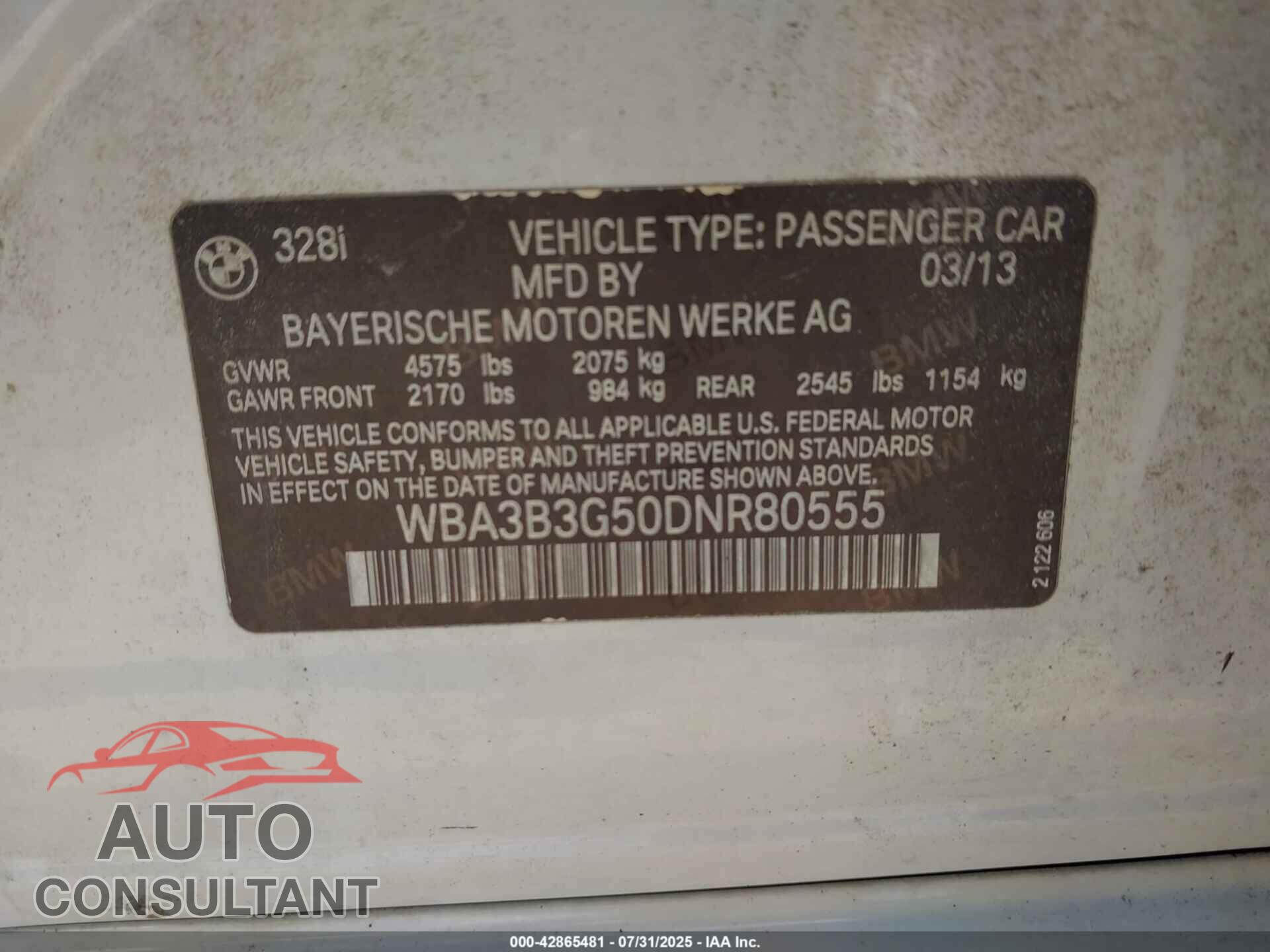 BMW 328I 2013 - WBA3B3G50DNR80555