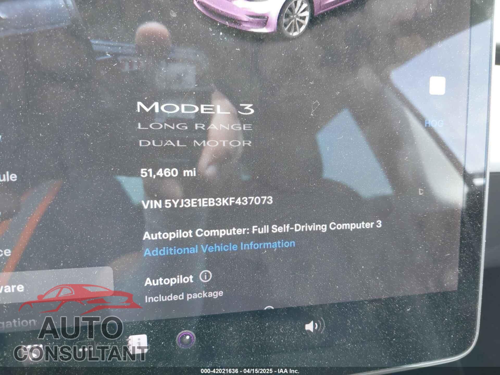 TESLA MODEL 3 2019 - 5YJ3E1EB3KF437073