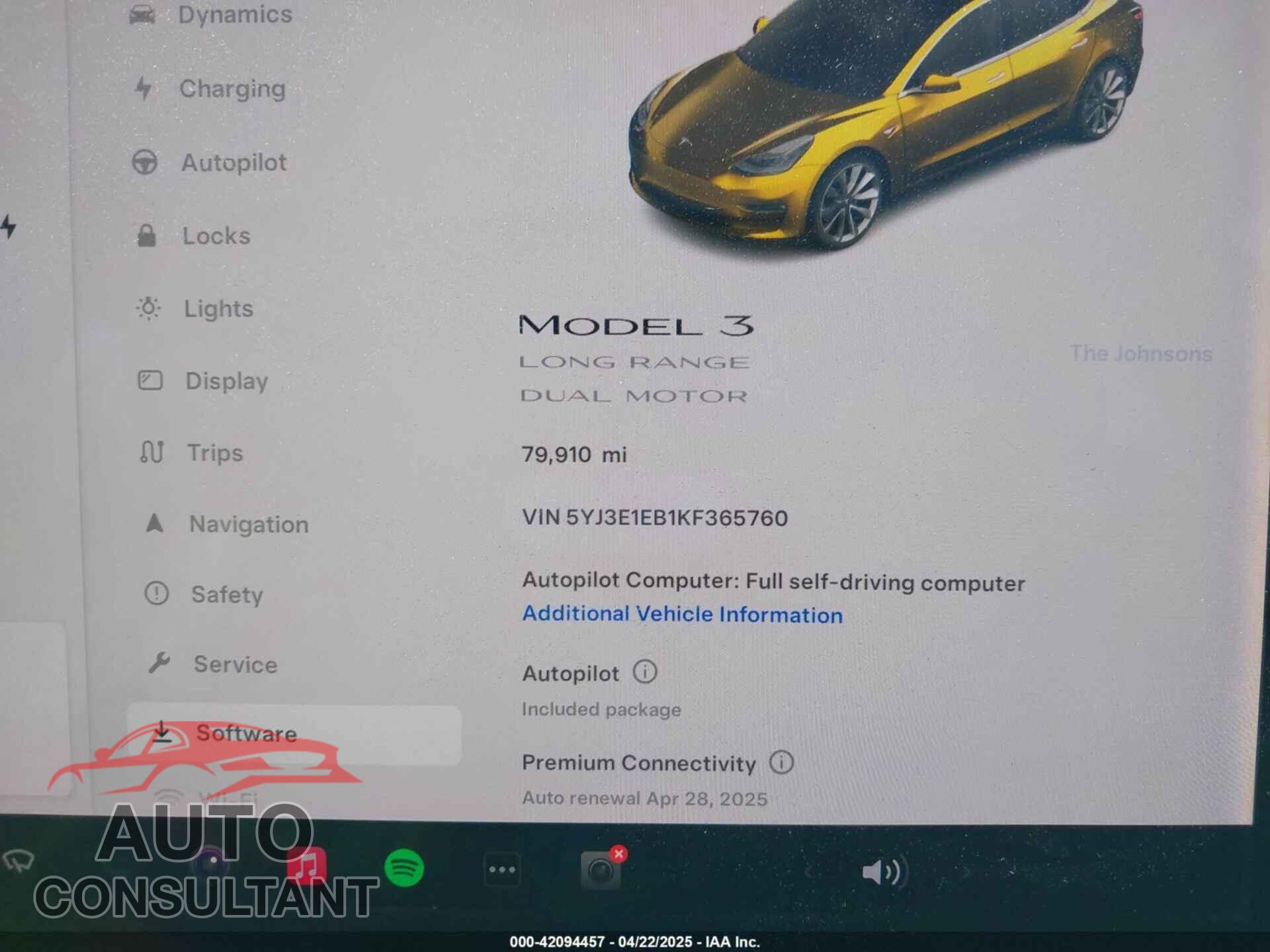 TESLA MODEL 3 2019 - 5YJ3E1EB1KF365760
