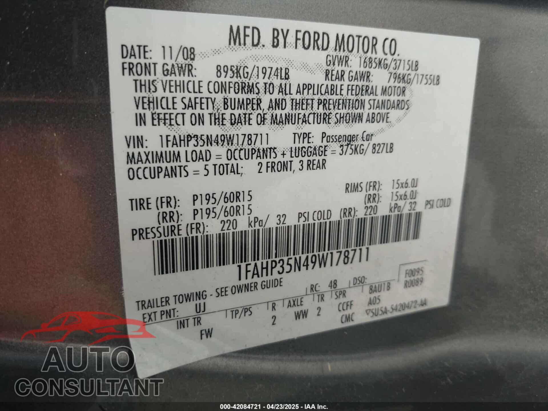 FORD FOCUS 2009 - 1FAHP35N49W178711