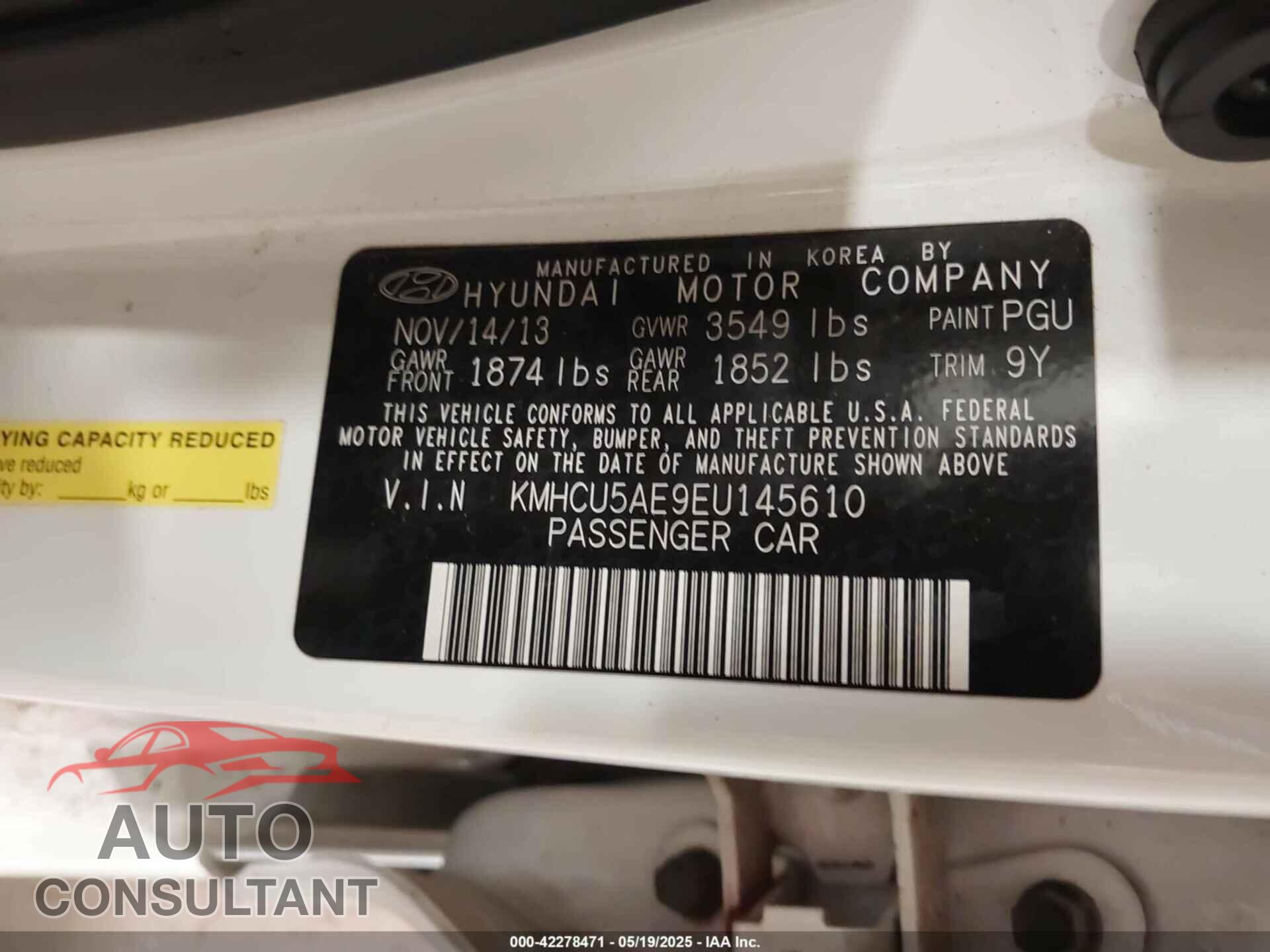 HYUNDAI ACCENT 2014 - KMHCU5AE9EU145610