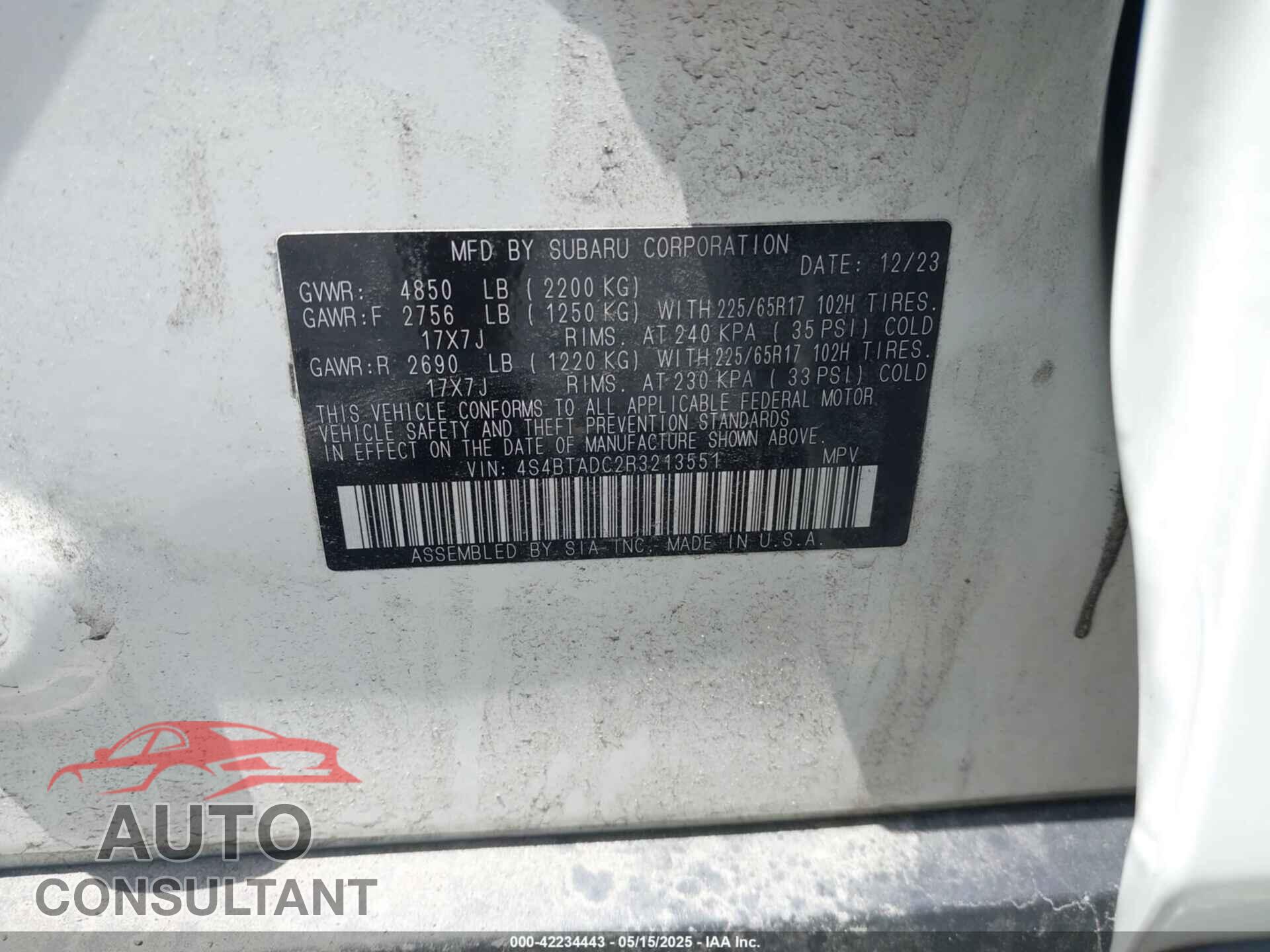 SUBARU OUTBACK 2024 - 4S4BTADC2R3213551