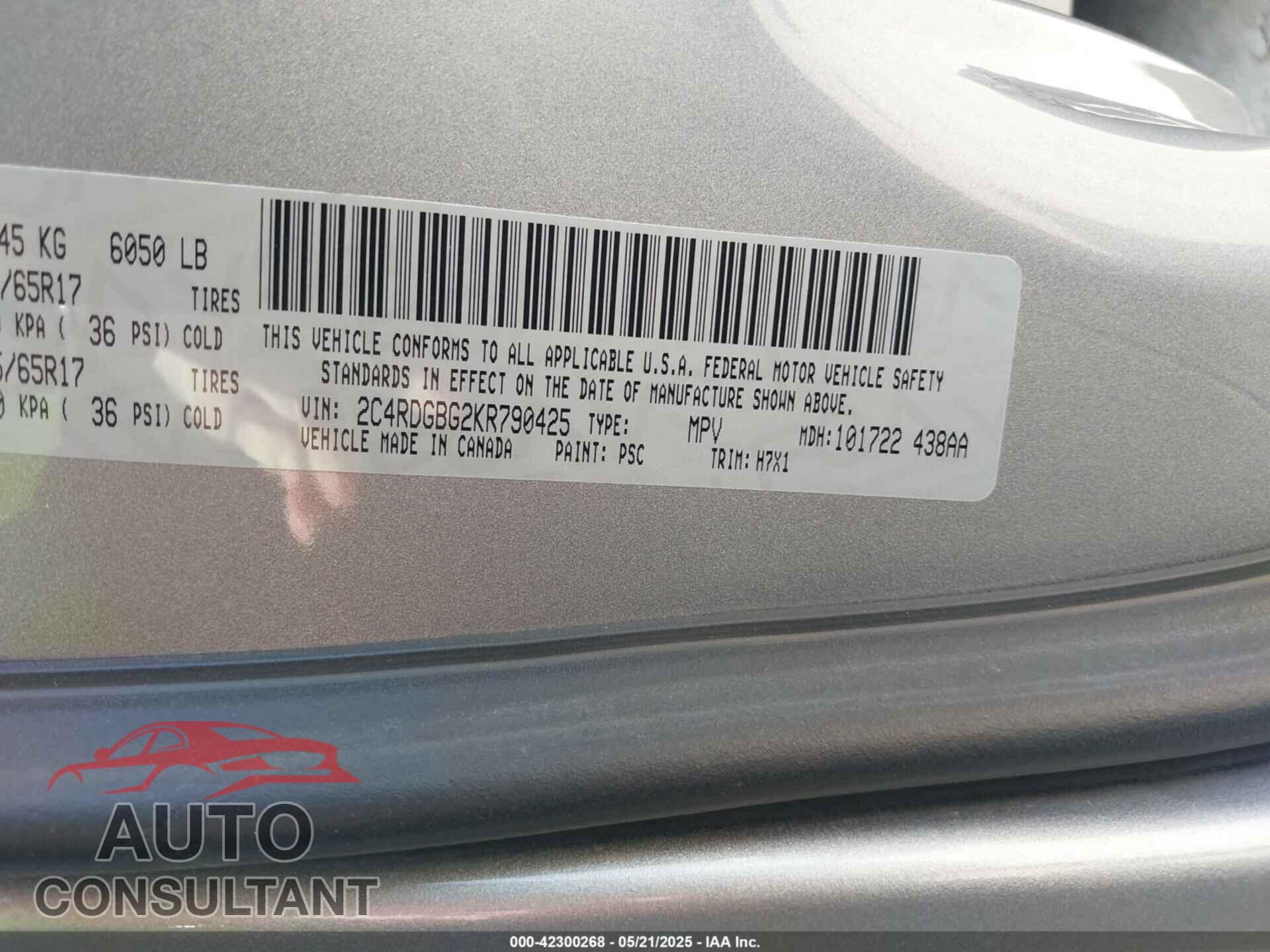 DODGE GRAND CARAVAN 2019 - 2C4RDGBG2KR790425