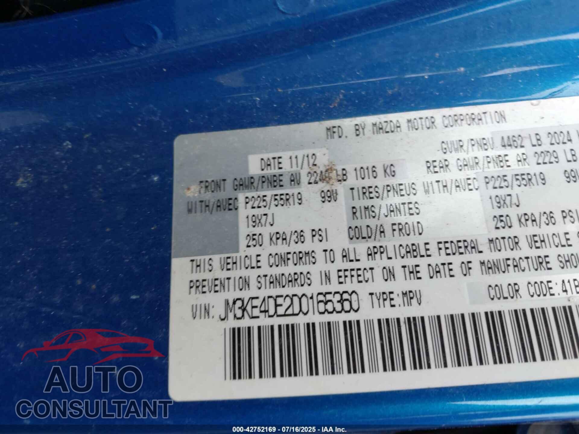 MAZDA CX-5 2013 - JM3KE4DE2D0165360