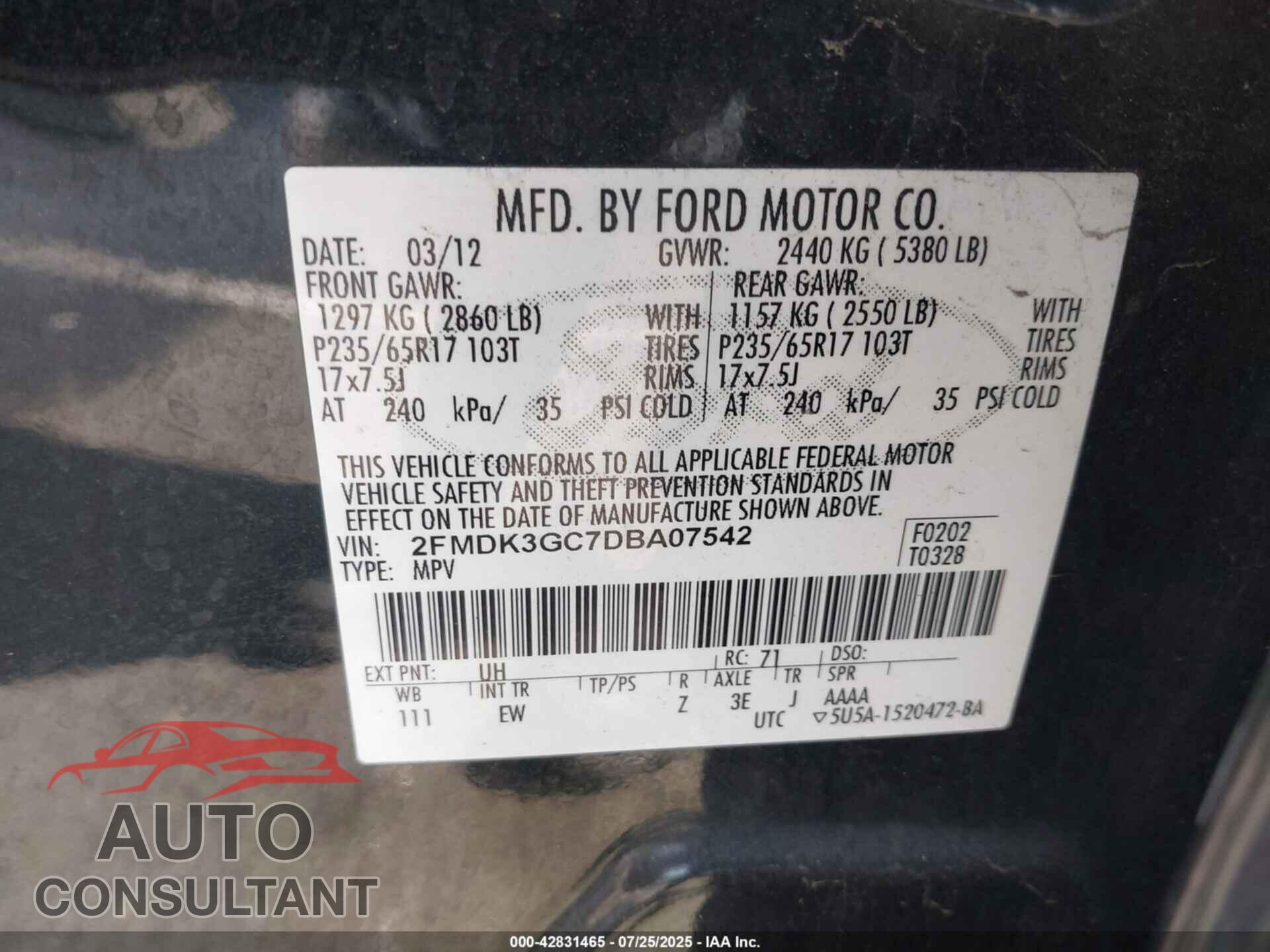FORD EDGE 2013 - 2FMDK3GC7DBA07542