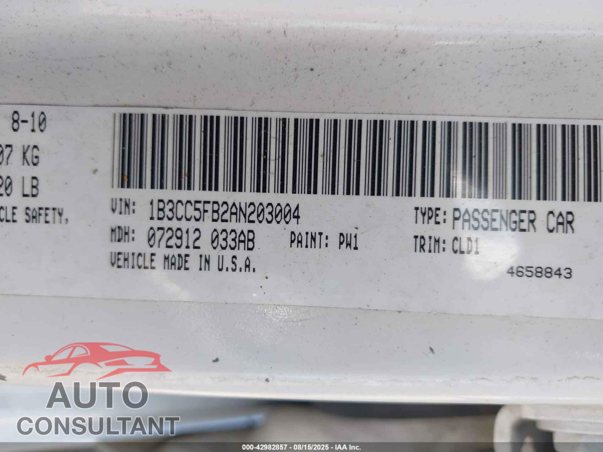 DODGE AVENGER 2010 - 1B3CC5FB2AN203004