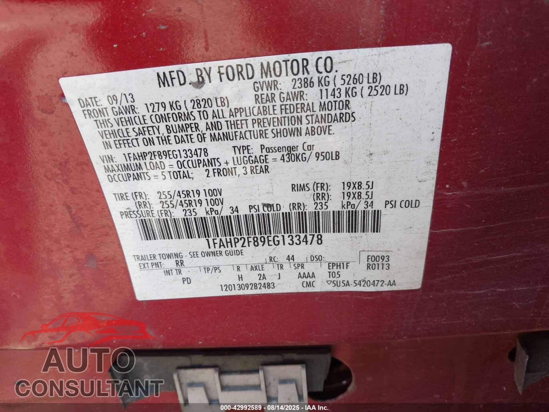 FORD TAURUS 2014 - 1FAHP2F89EG133478