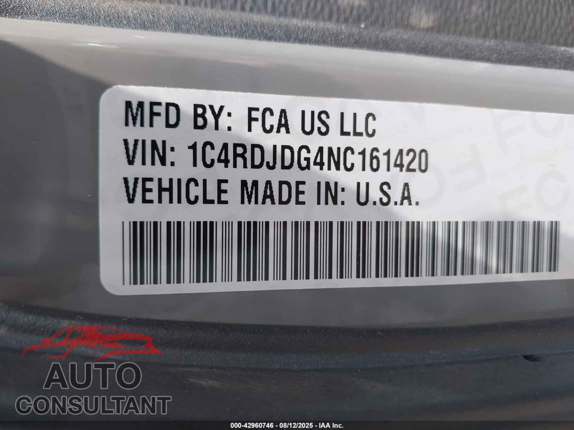 DODGE DURANGO 2022 - 1C4RDJDG4NC161420