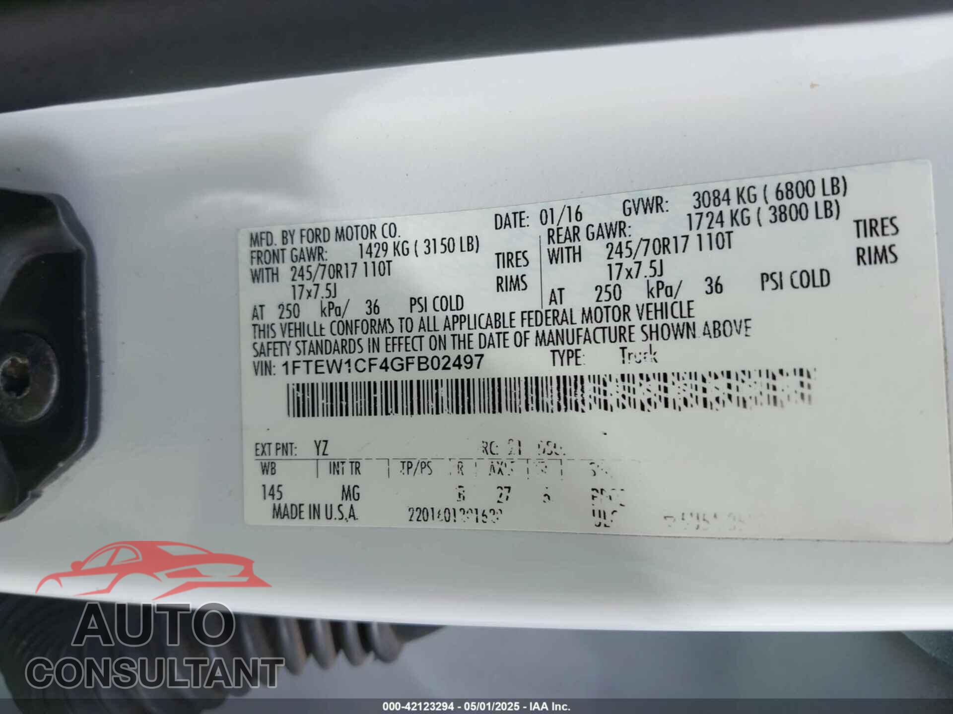 FORD F-150 2016 - 1FTEW1CF4GFB02497