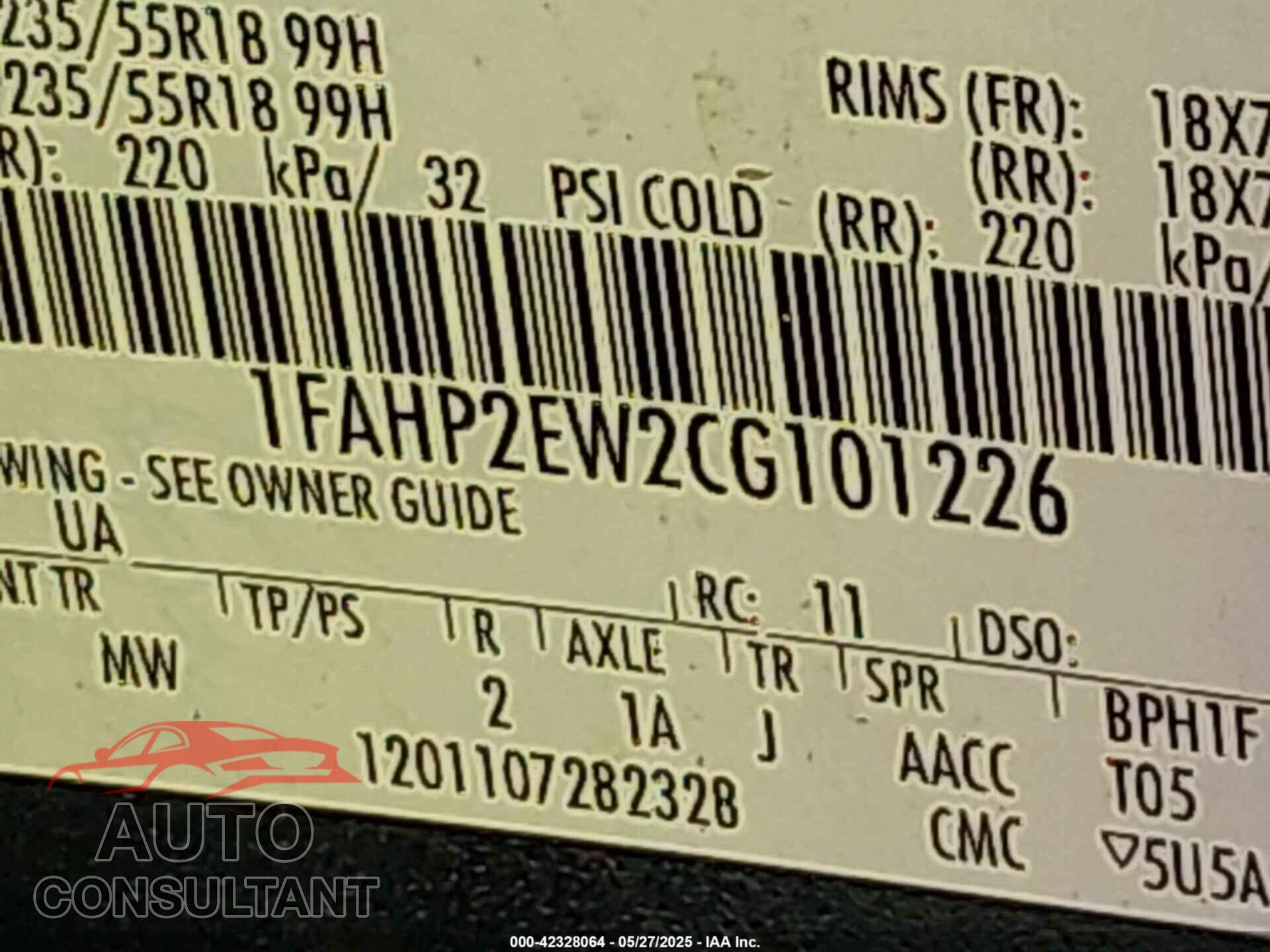 FORD TAURUS 2012 - 1FAHP2EW2CG101226