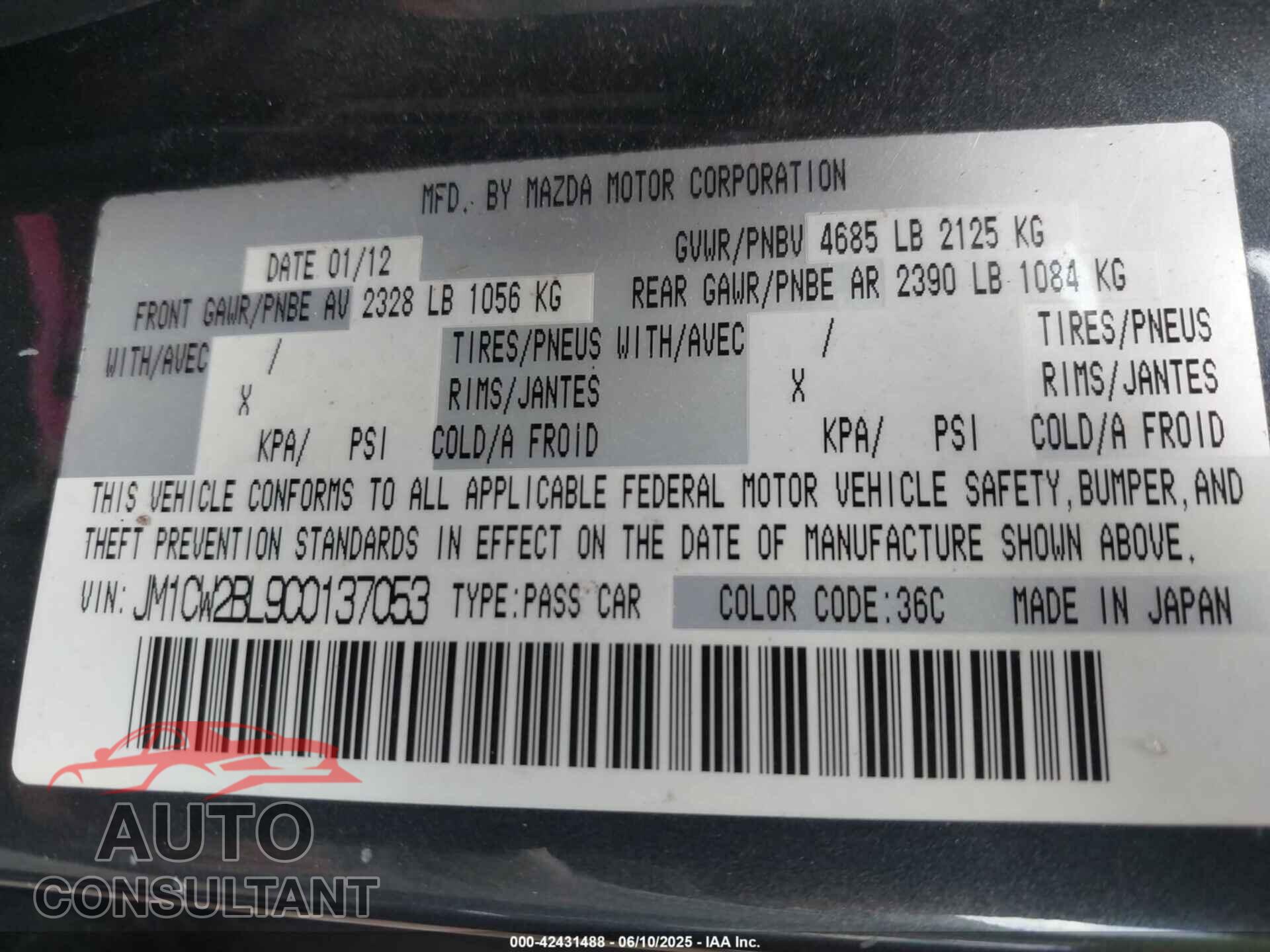 MAZDA MAZDA5 2012 - JM1CW2BL9C0137053