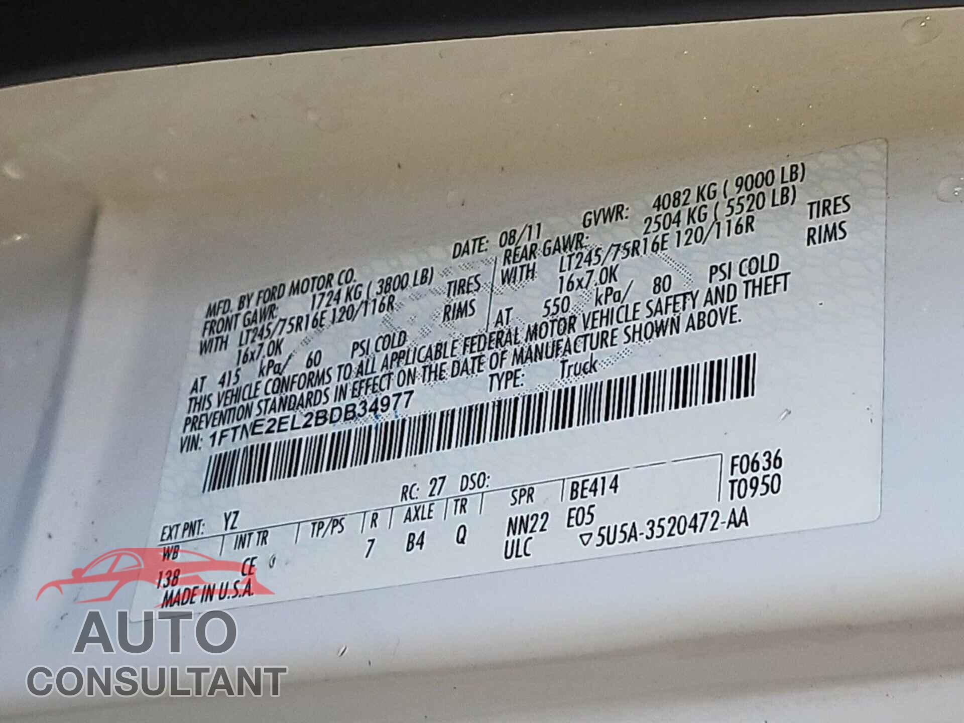 FORD ECONOLINE 2011 - 1FTNE2EL2BDB34977