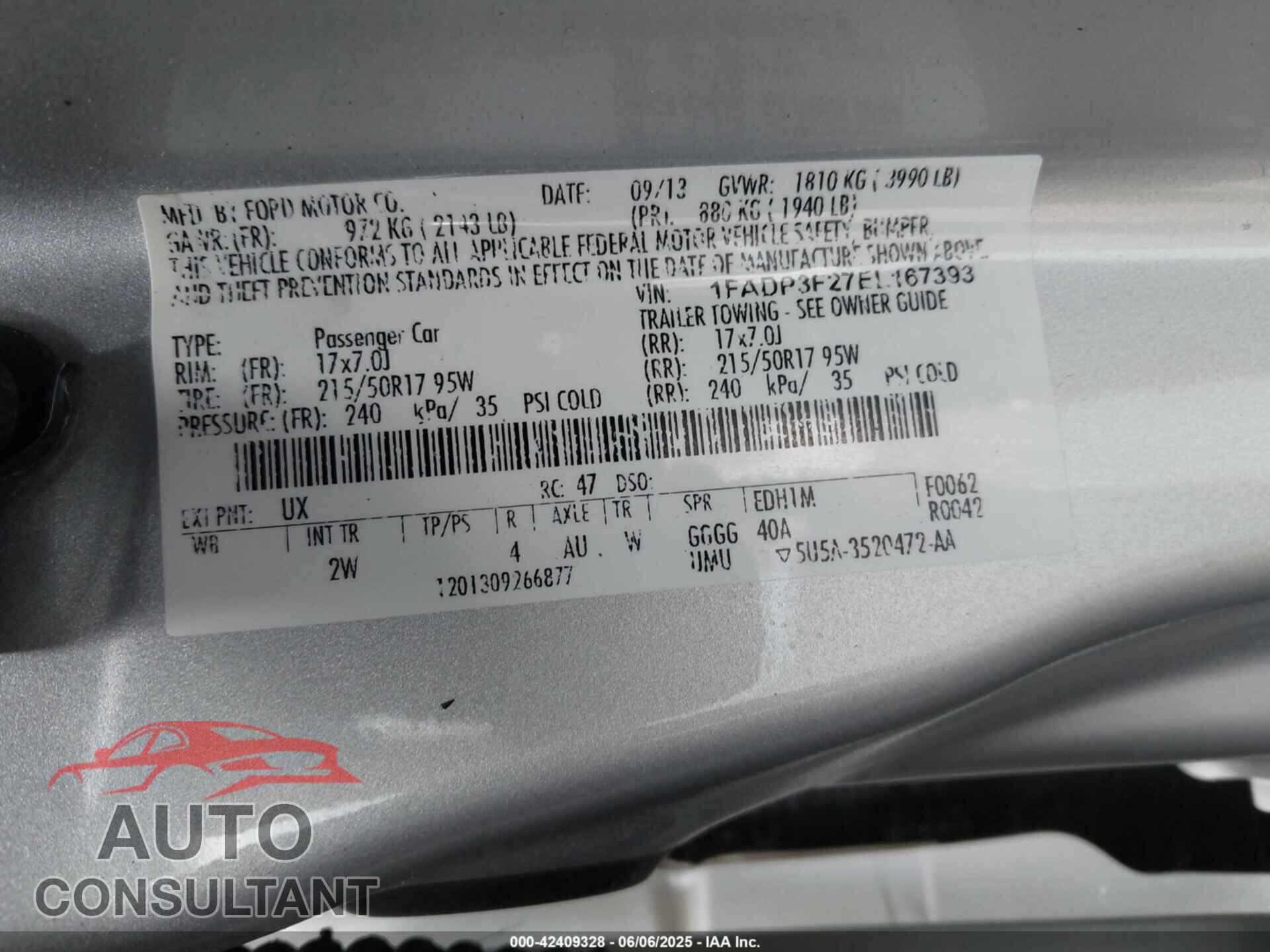 FORD FOCUS 2014 - 1FADP3F27EL167393