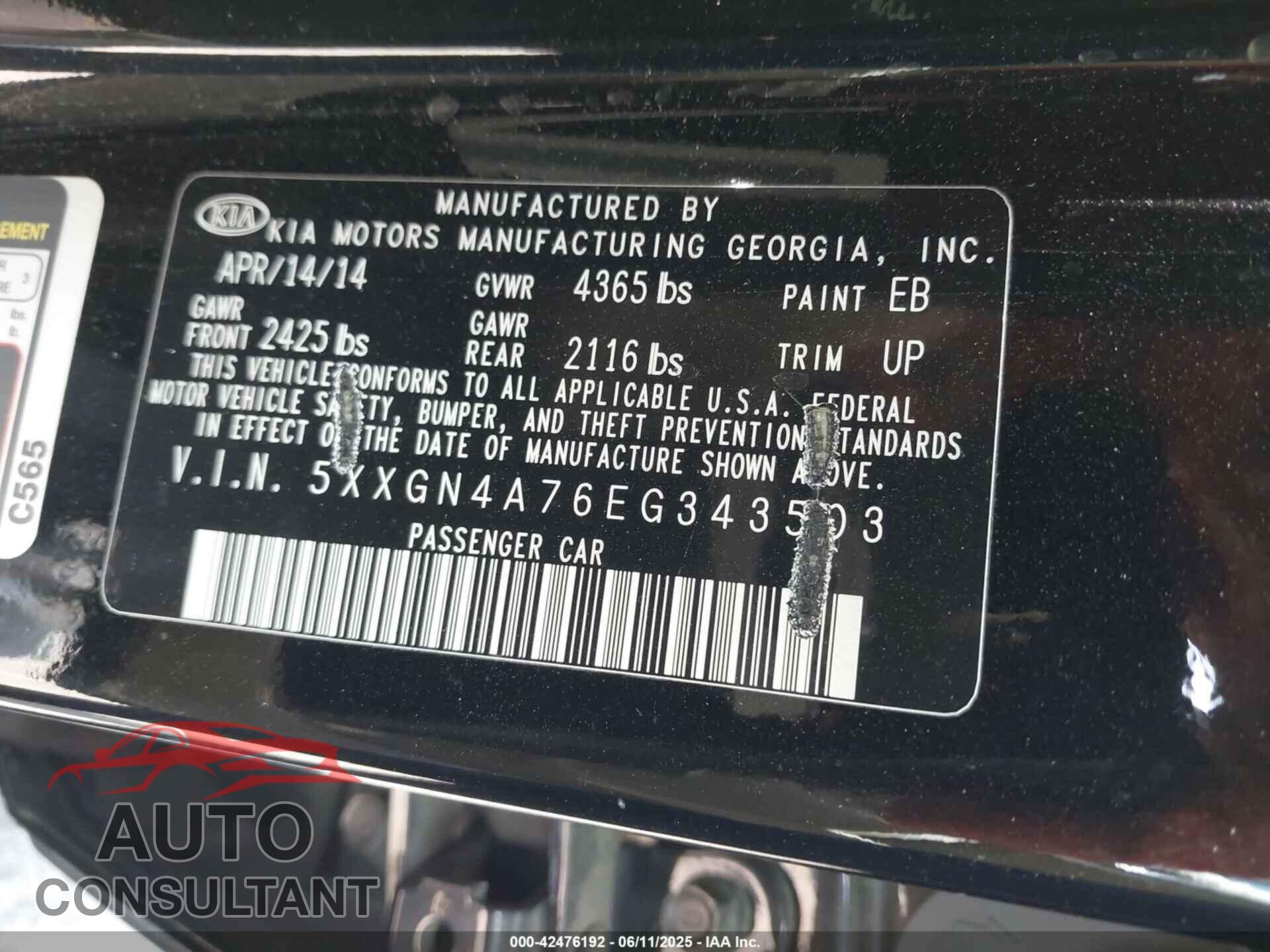 KIA OPTIMA 2014 - 5XXGN4A76EG343503