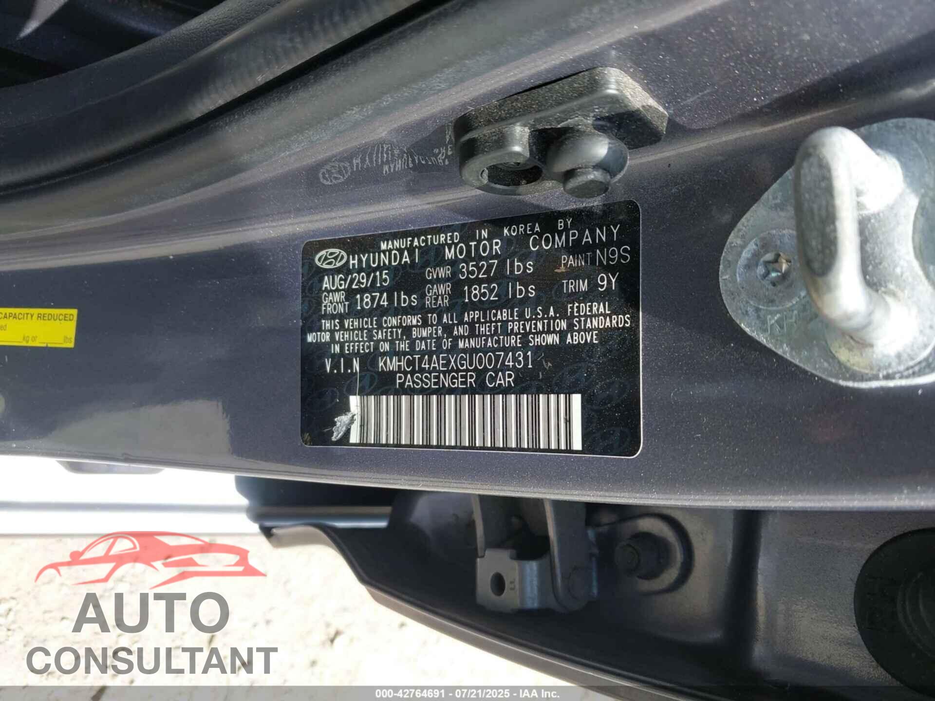 HYUNDAI ACCENT 2016 - KMHCT4AEXGU007431