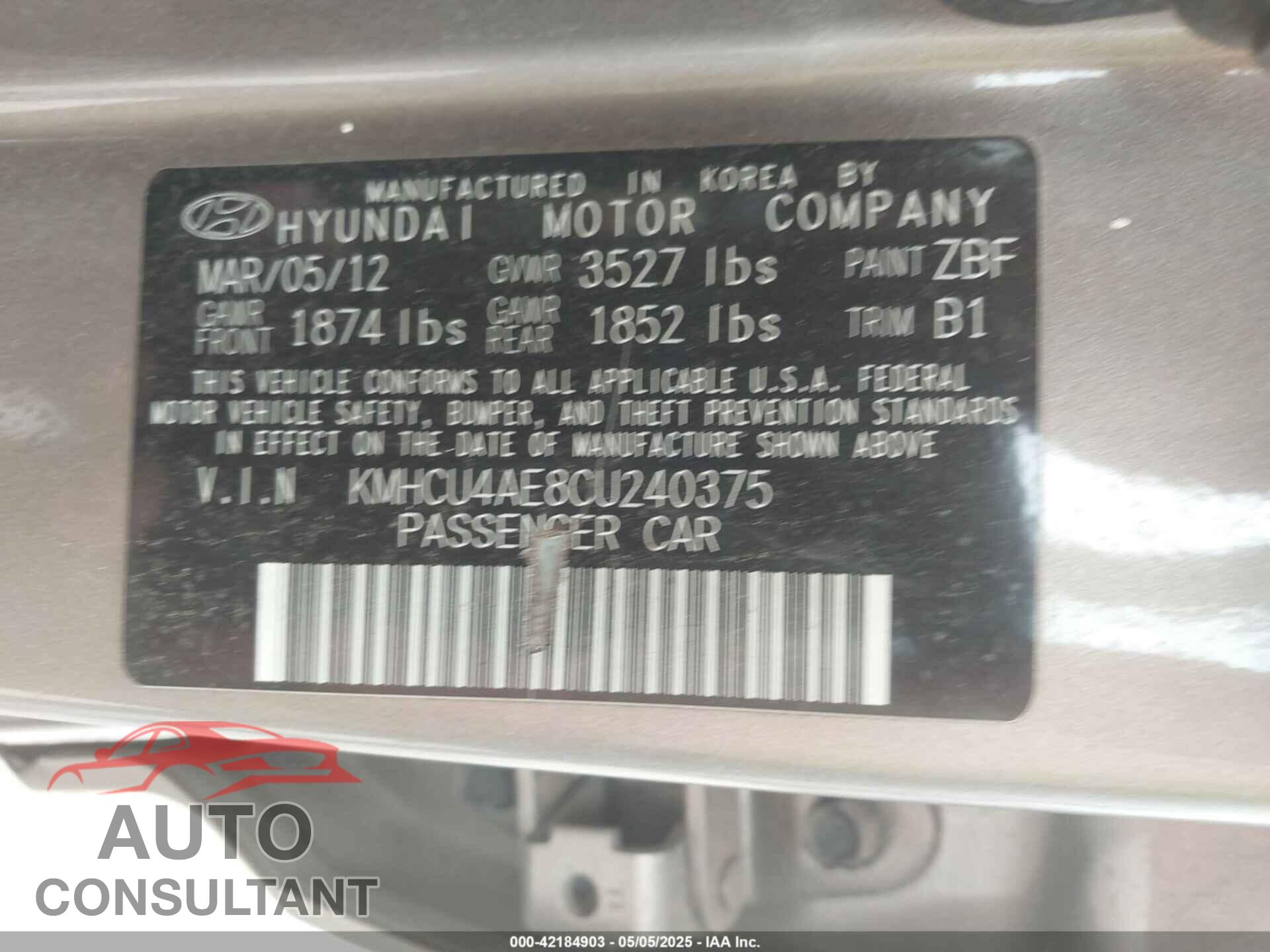 HYUNDAI ACCENT 2012 - KMHCU4AE8CU240375