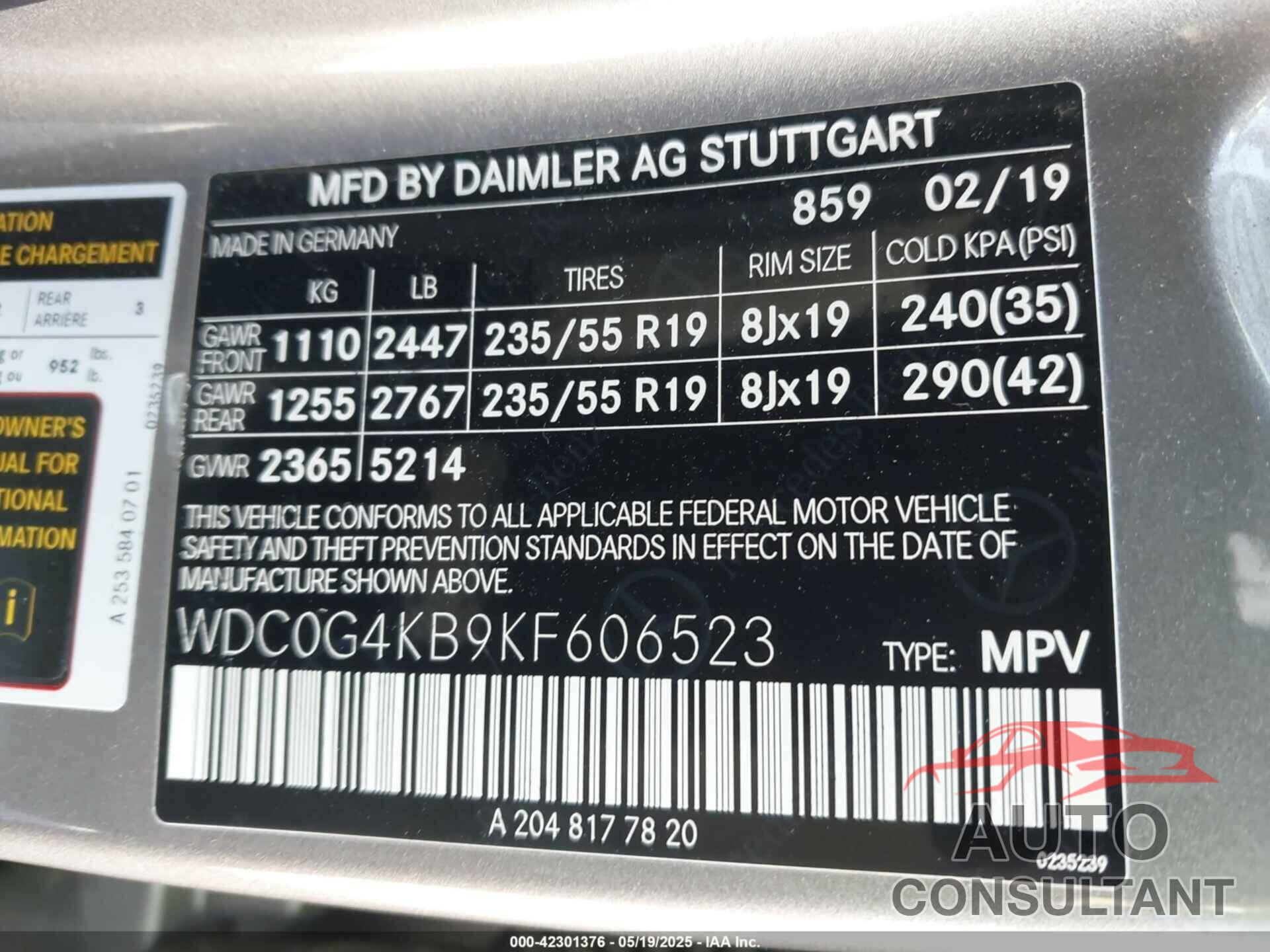MERCEDES-BENZ GLC 300 2019 - WDC0G4KB9KF606523
