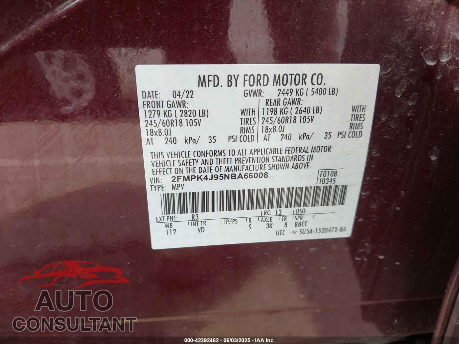 FORD EDGE 2022 - 2FMPK4J95NBA66008