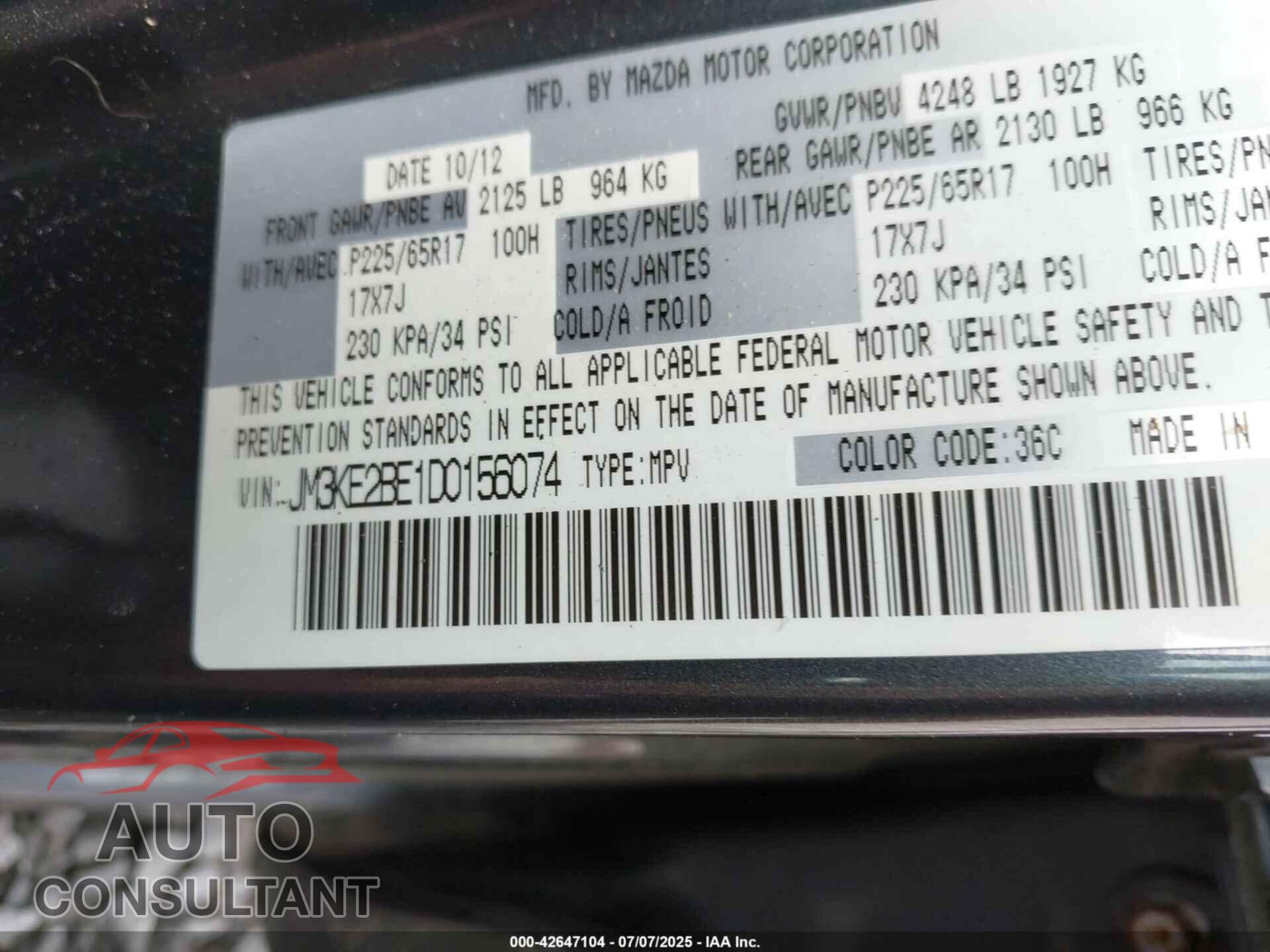 MAZDA CX-5 2013 - JM3KE2BE1D0156074