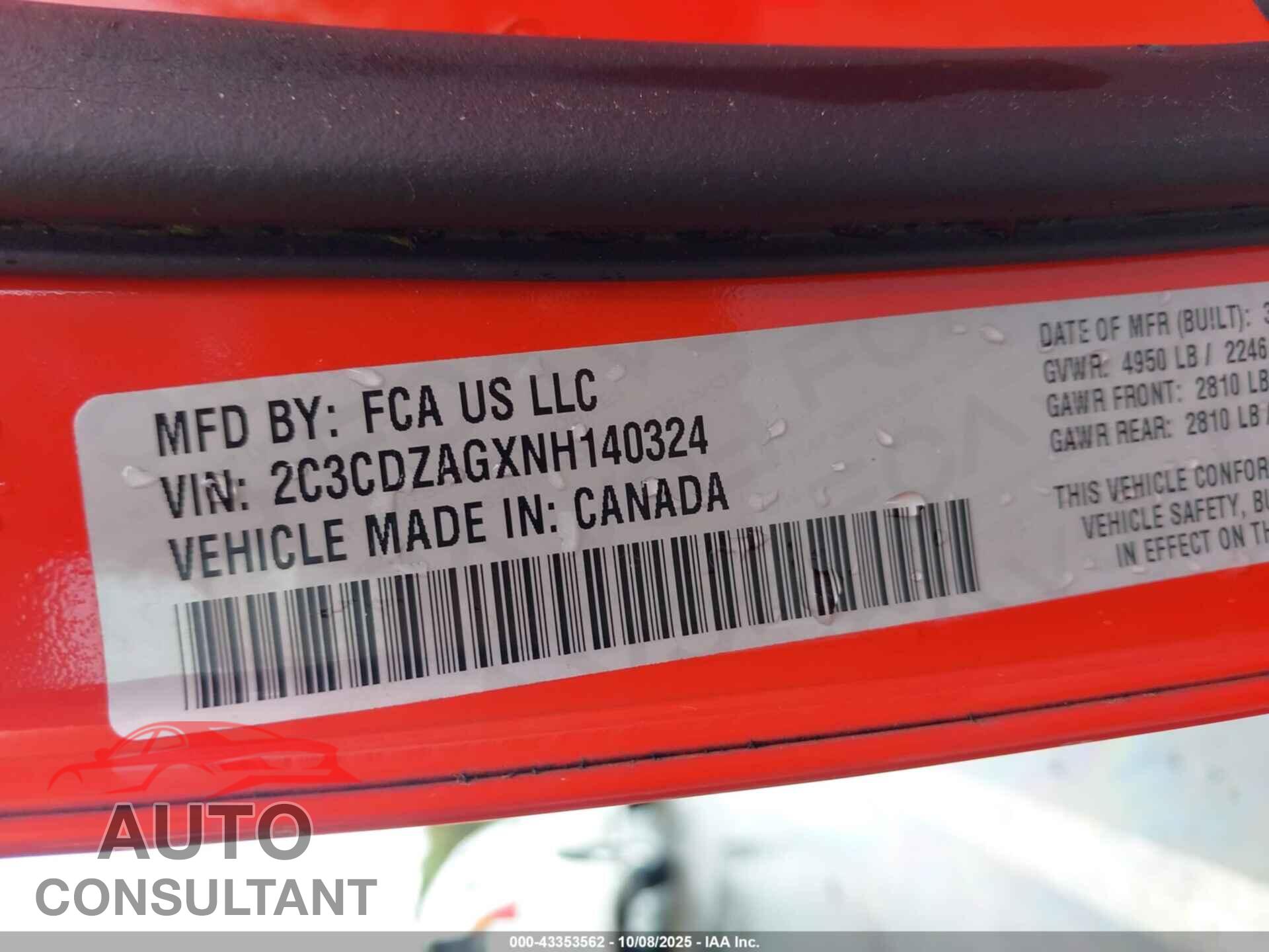 DODGE CHALLENGER 2022 - 2C3CDZAGXNH140324