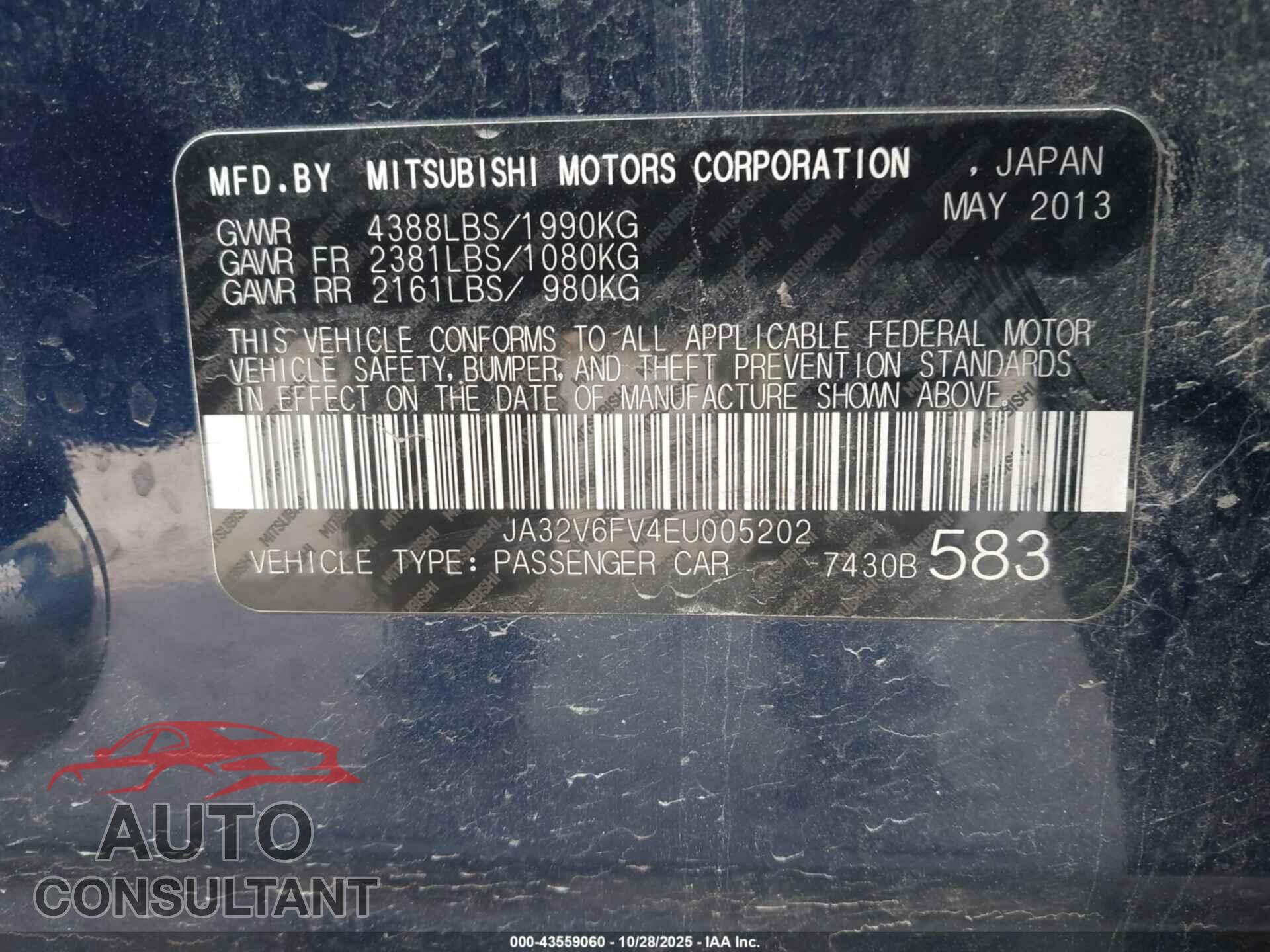 MITSUBISHI LANCER 2014 - JA32V6FV4EU005202