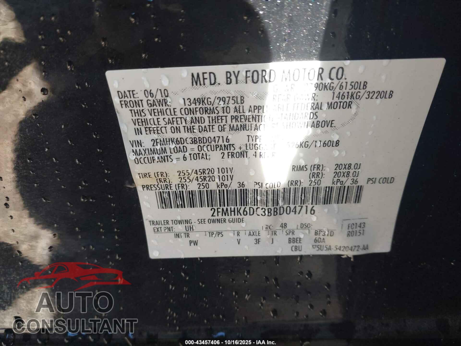FORD FLEX 2011 - 2FMHK6DC3BBD04716