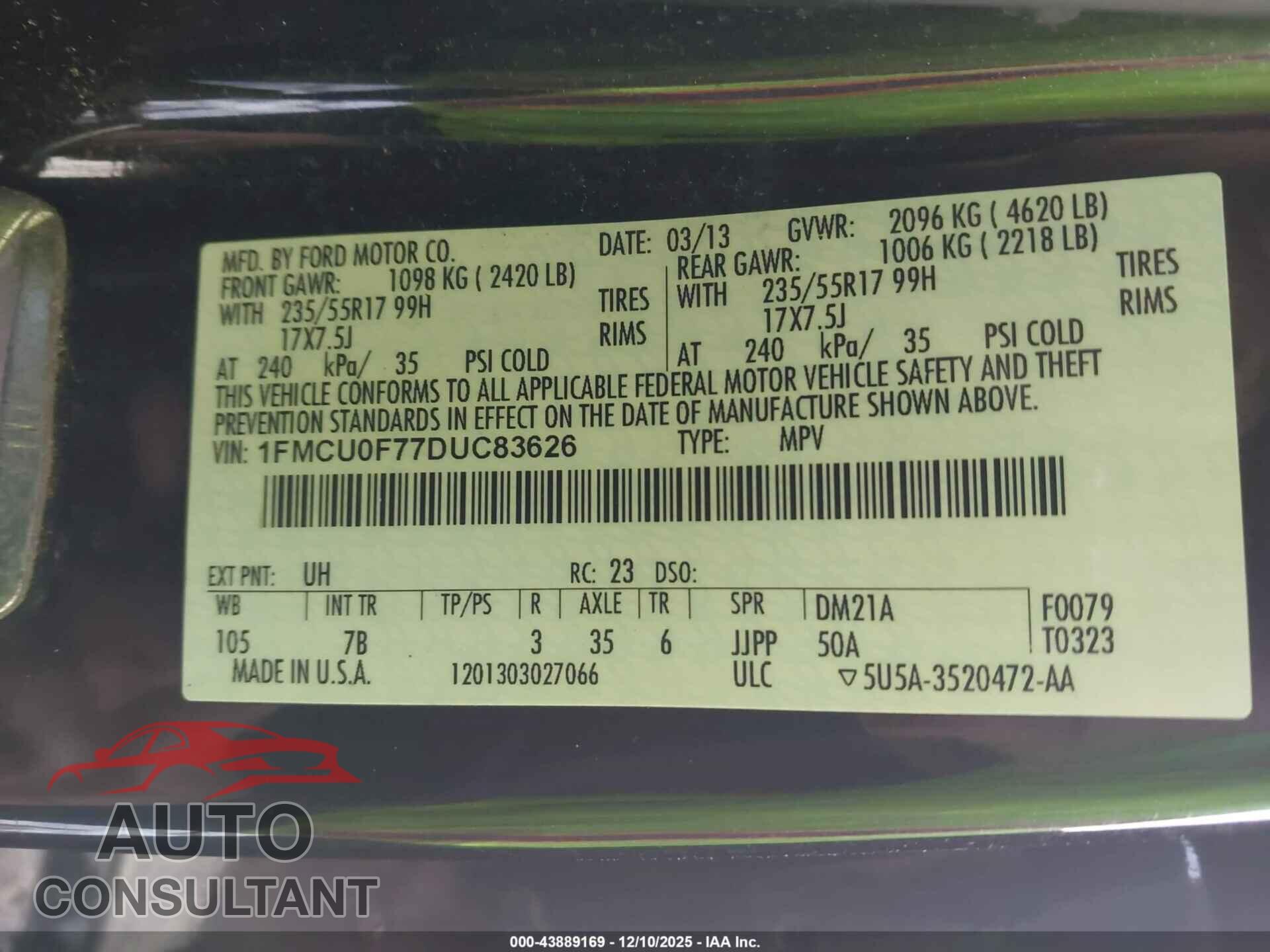 FORD ESCAPE 2013 - 1FMCU0F77DUC83626