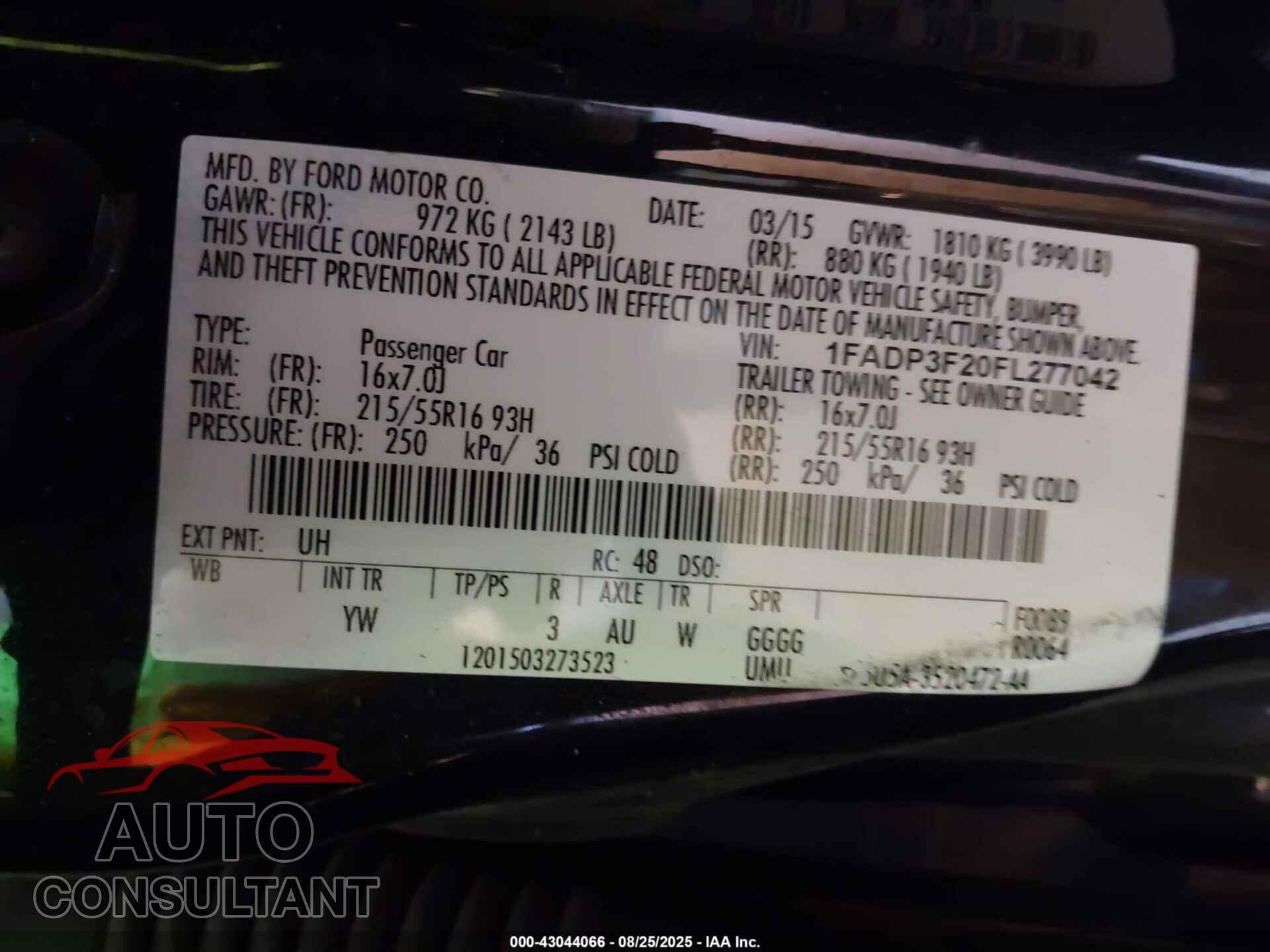 FORD FOCUS 2015 - 1FADP3F20FL277042