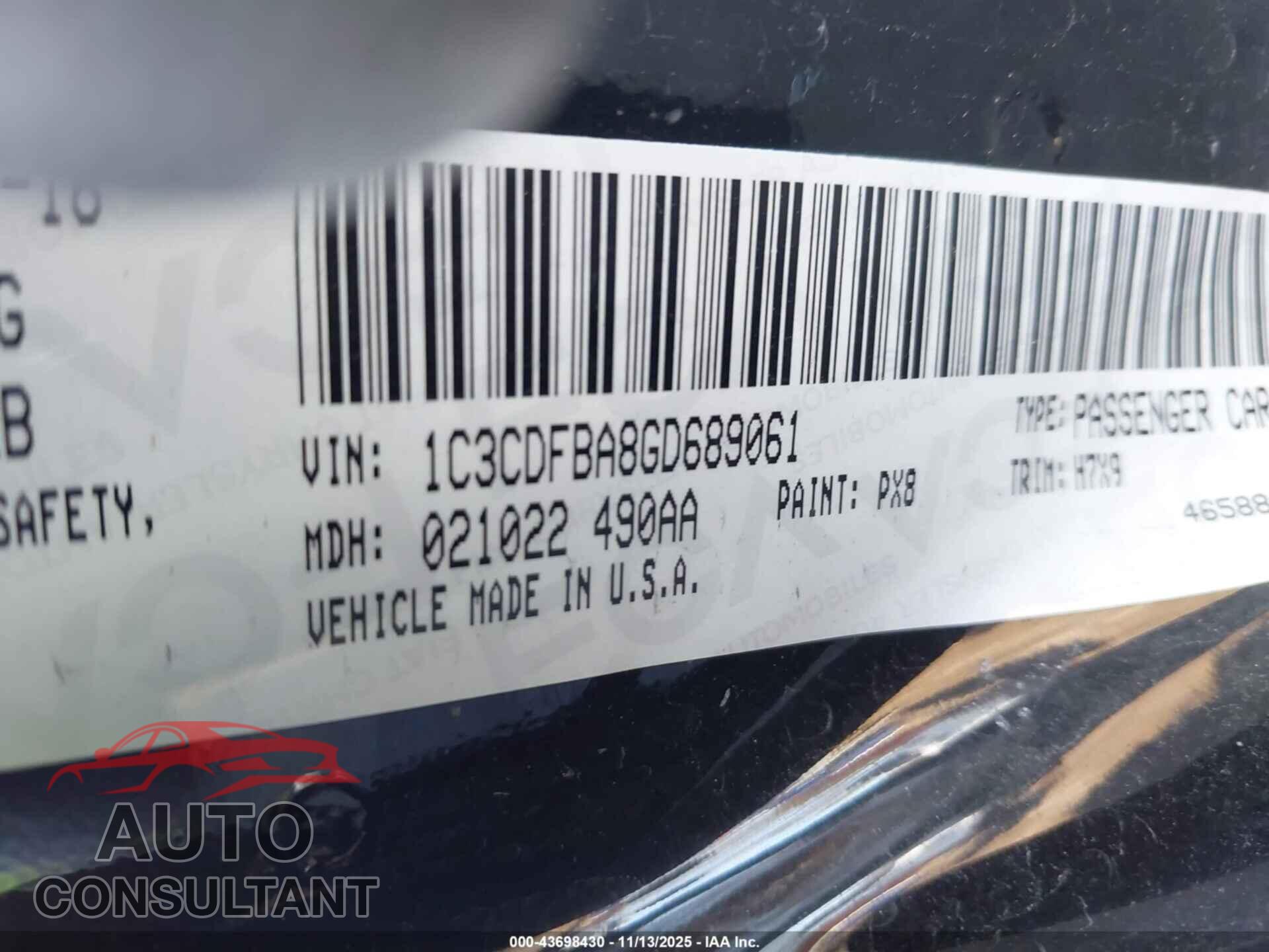 DODGE DART 2016 - 1C3CDFBA8GD689061