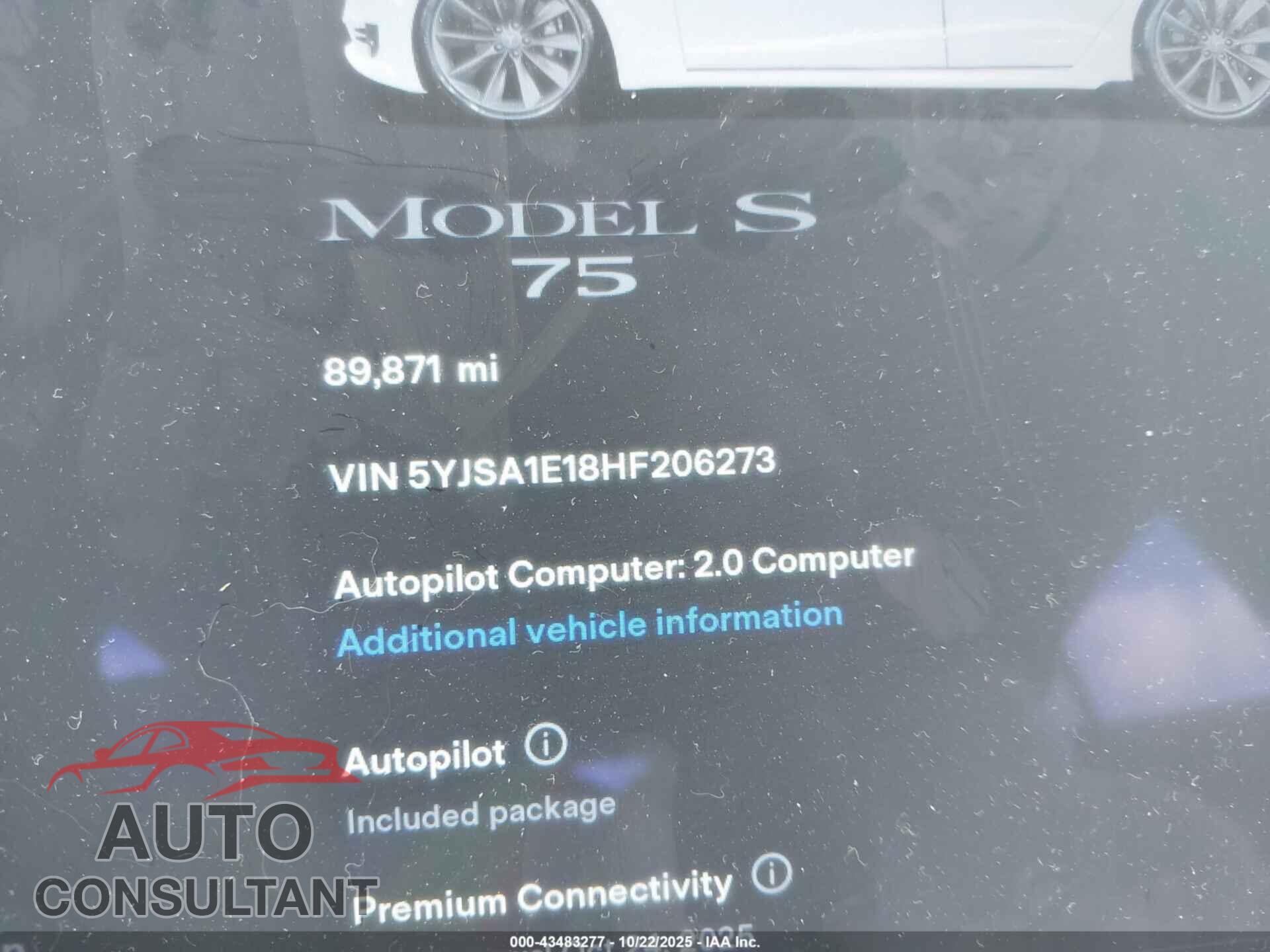 TESLA MODEL S 2017 - 5YJSA1E18HF206273