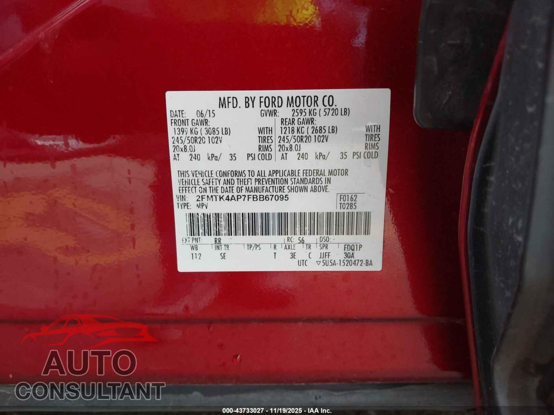FORD EDGE 2015 - 2FMTK4AP7FBB67095