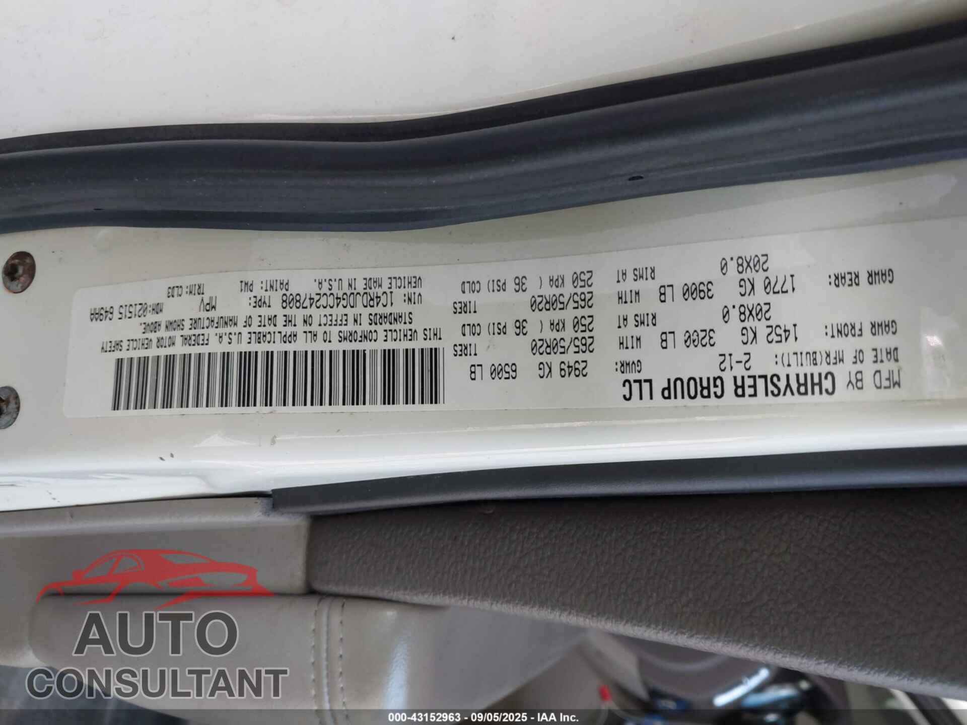 DODGE DURANGO 2012 - 1C4RDJDG4CC247808