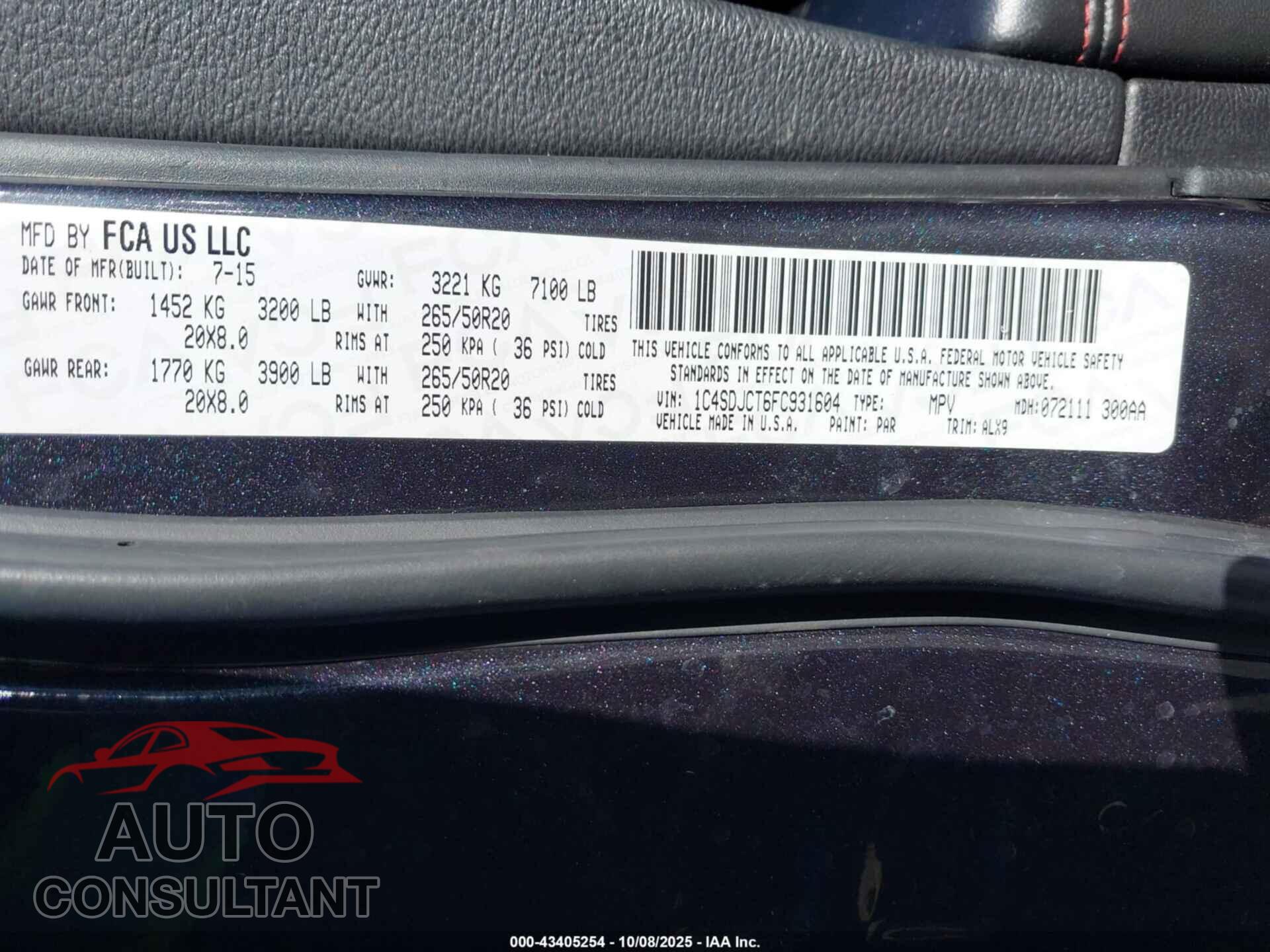 DODGE DURANGO 2015 - 1C4SDJCT6FC931604