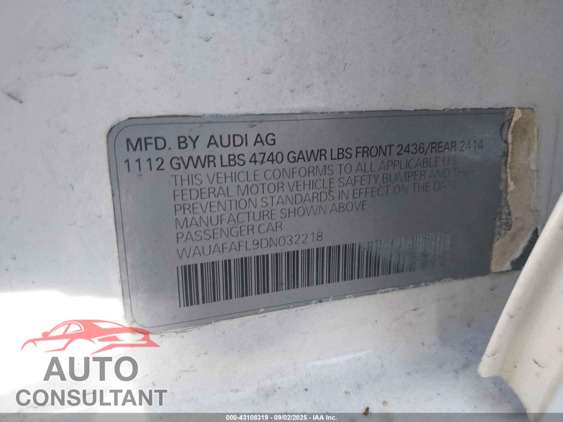 AUDI A4 2013 - WAUAFAFL9DN032218