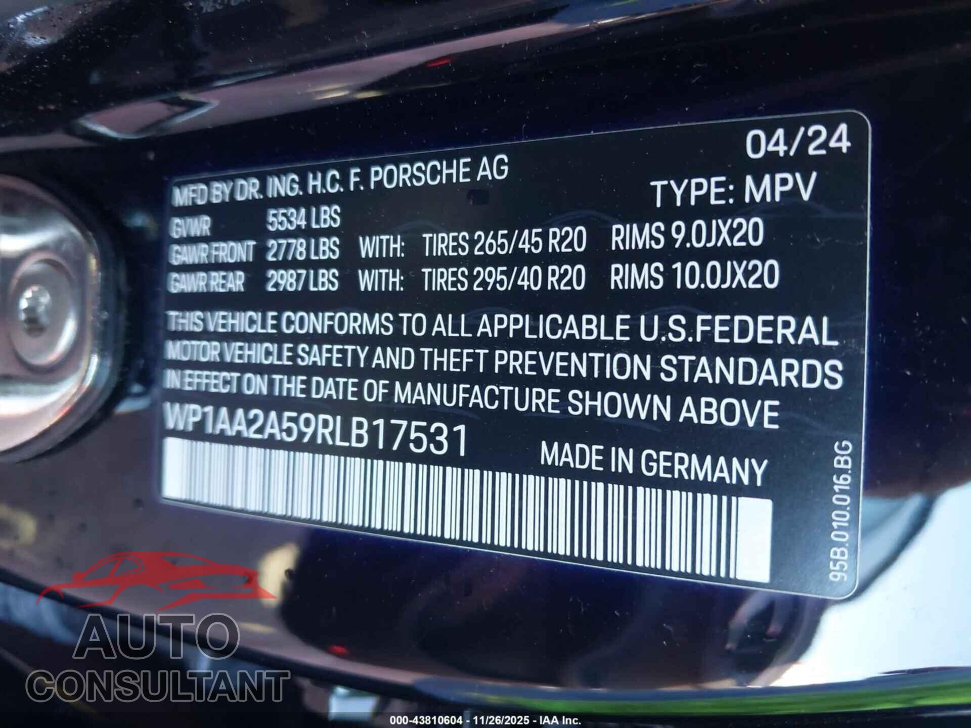 PORSCHE MACAN 2024 - WP1AA2A59RLB17531