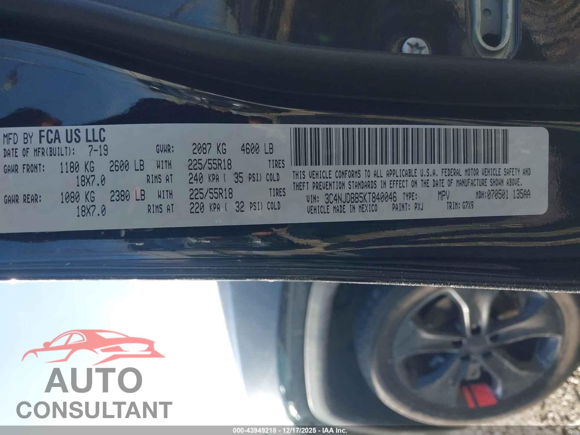JEEP COMPASS 2019 - 3C4NJDBB5KT840046