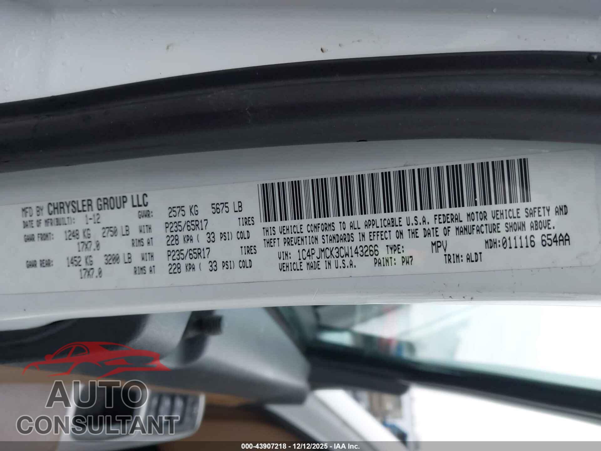 JEEP LIBERTY 2012 - 1C4PJMCK3CW143266