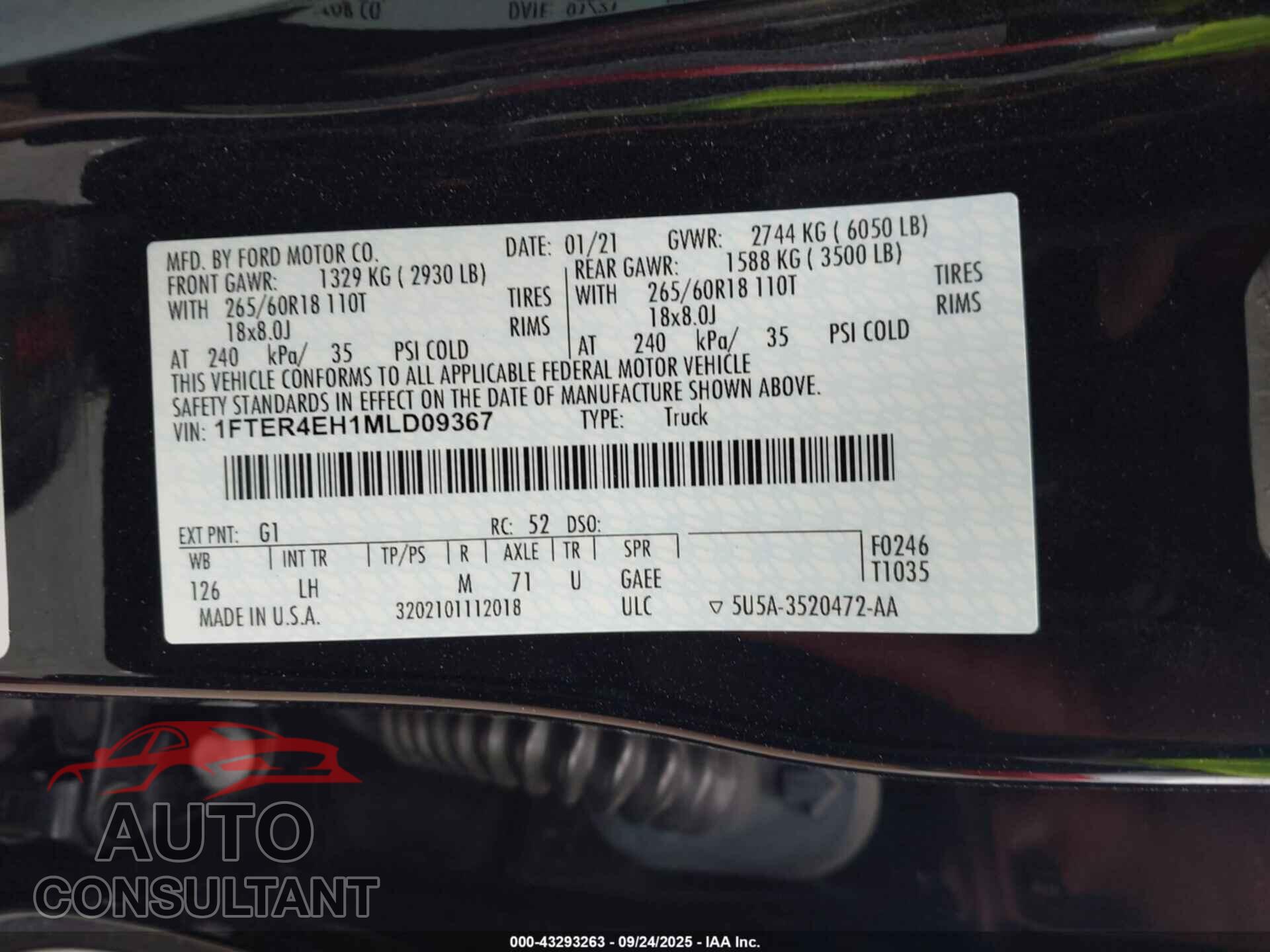 FORD RANGER 2021 - 1FTER4EH1MLD09367