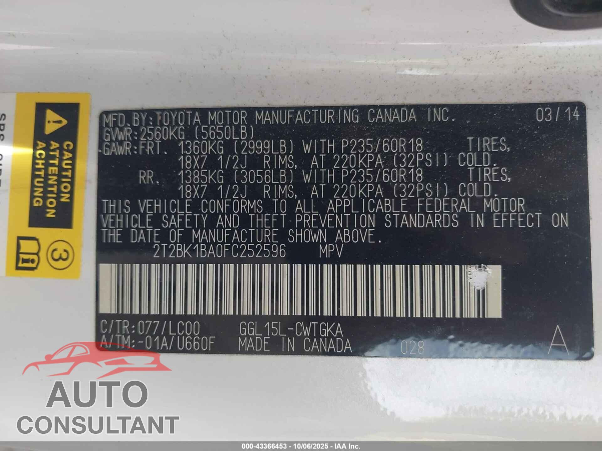 LEXUS RX 350 2015 - 2T2BK1BA0FC252596
