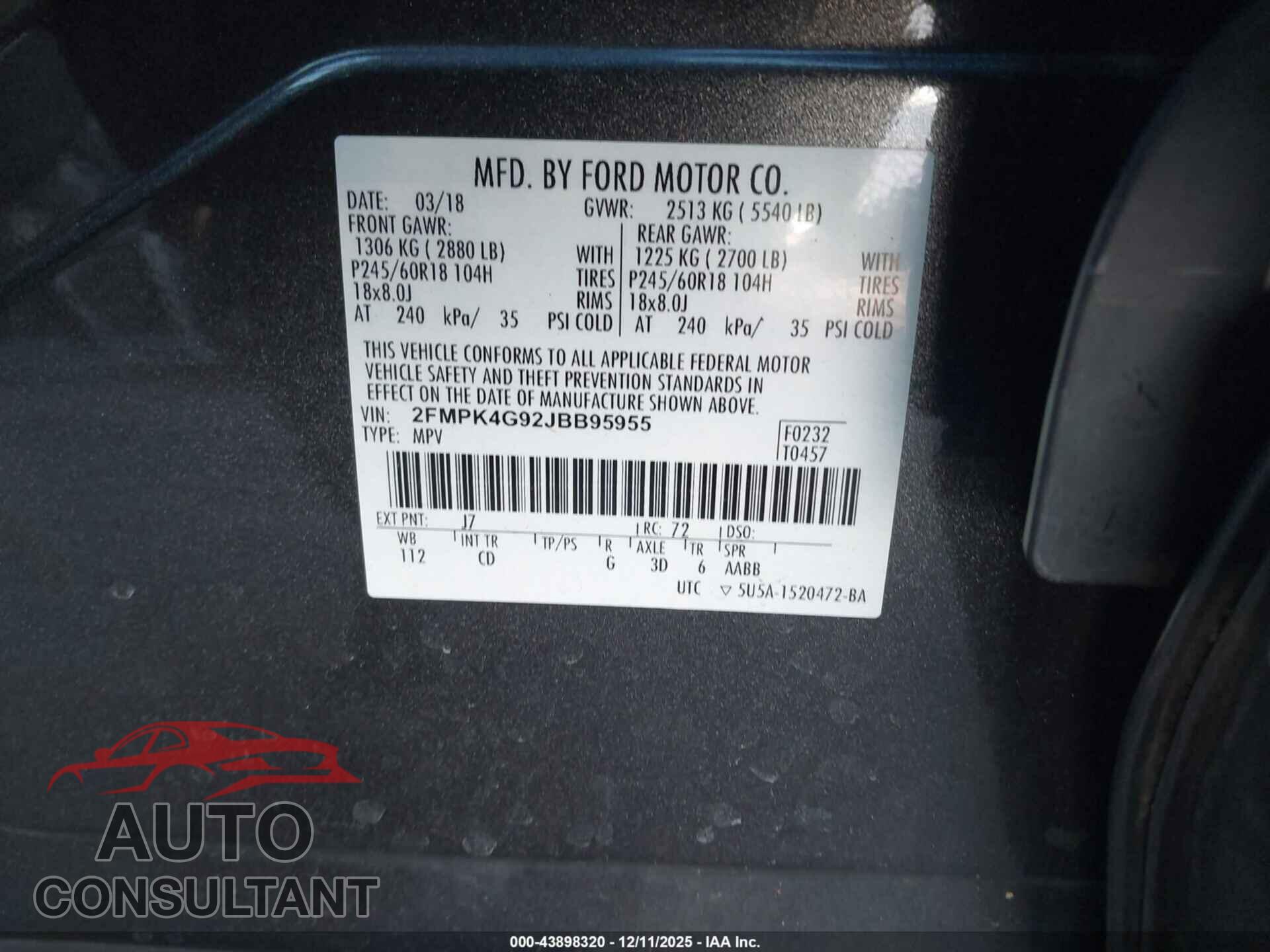 FORD EDGE 2018 - 2FMPK4G92JBB95955