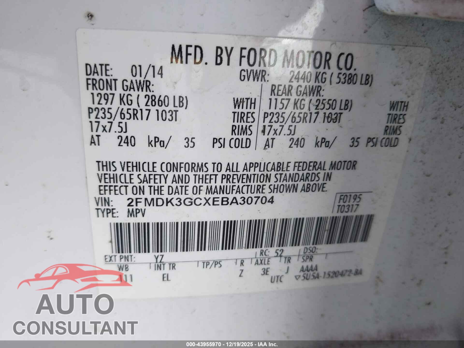FORD EDGE 2014 - 2FMDK3GCXEBA30704